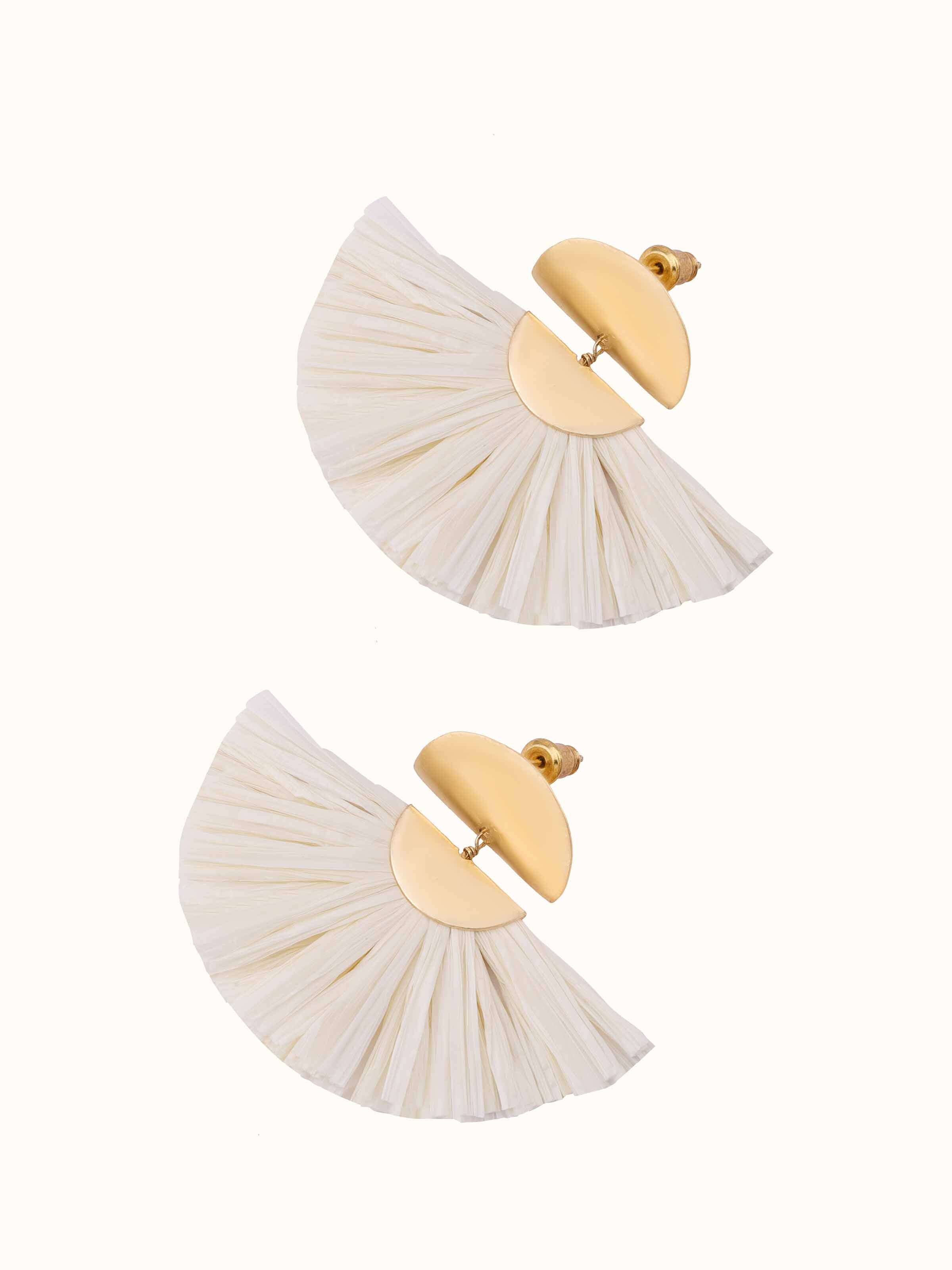 Detailed view of Raffia Fibre Drop Earrings highlighting their distinctive design and texture.
