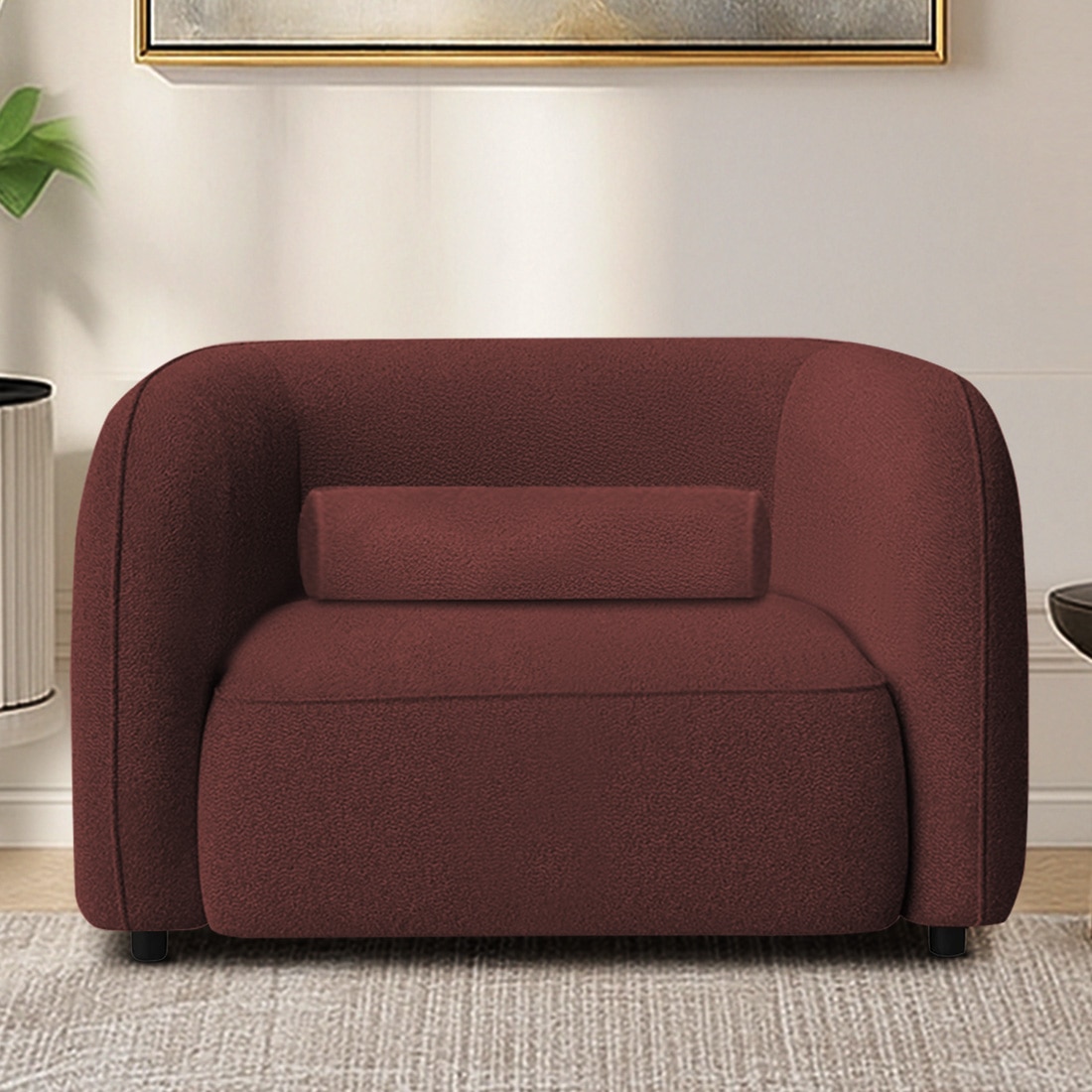 Zenol Boucle Fabric 1 Seater Sofa In Pink - Home Lifestylez