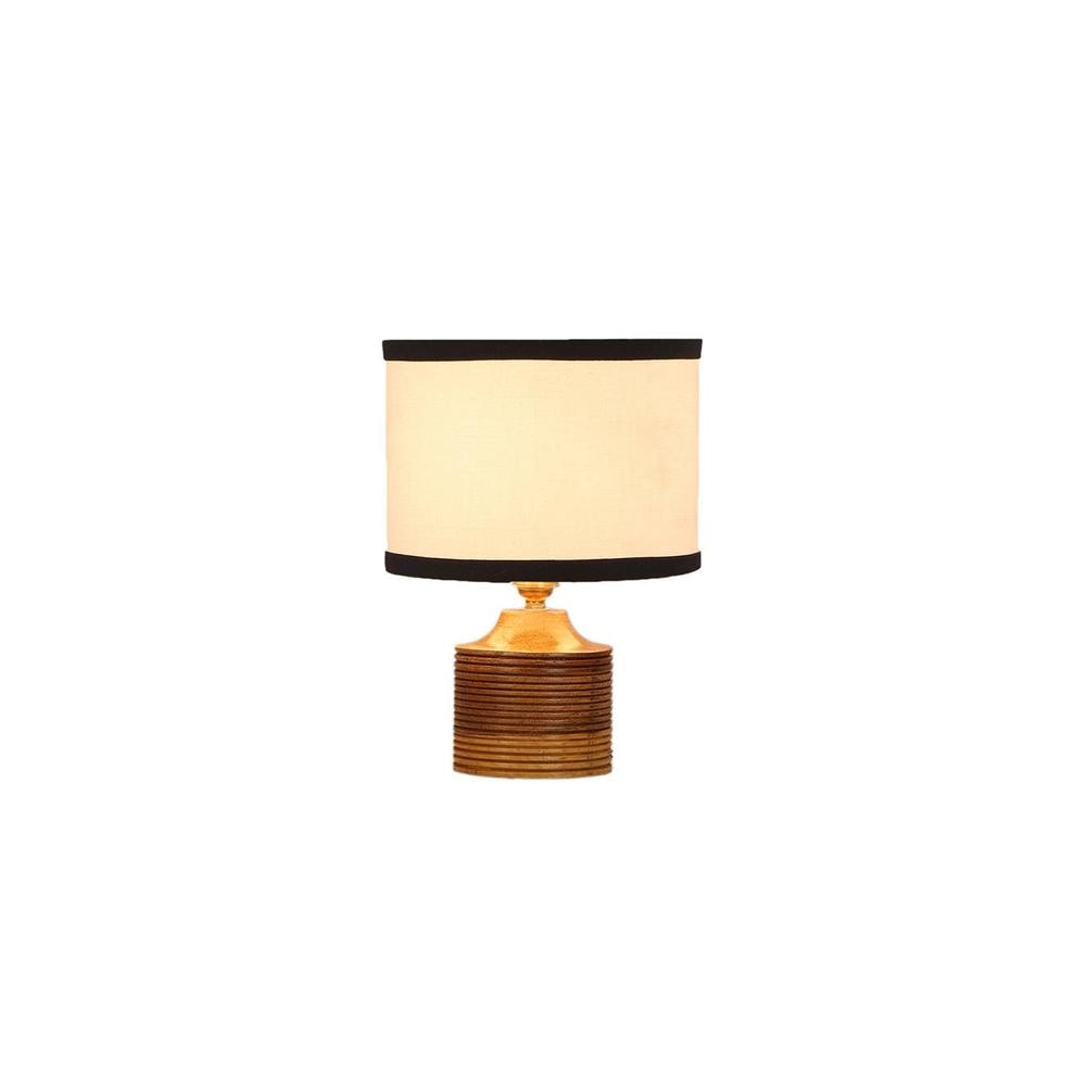 Asa white & black cotton table lamp with Natural Wood Base