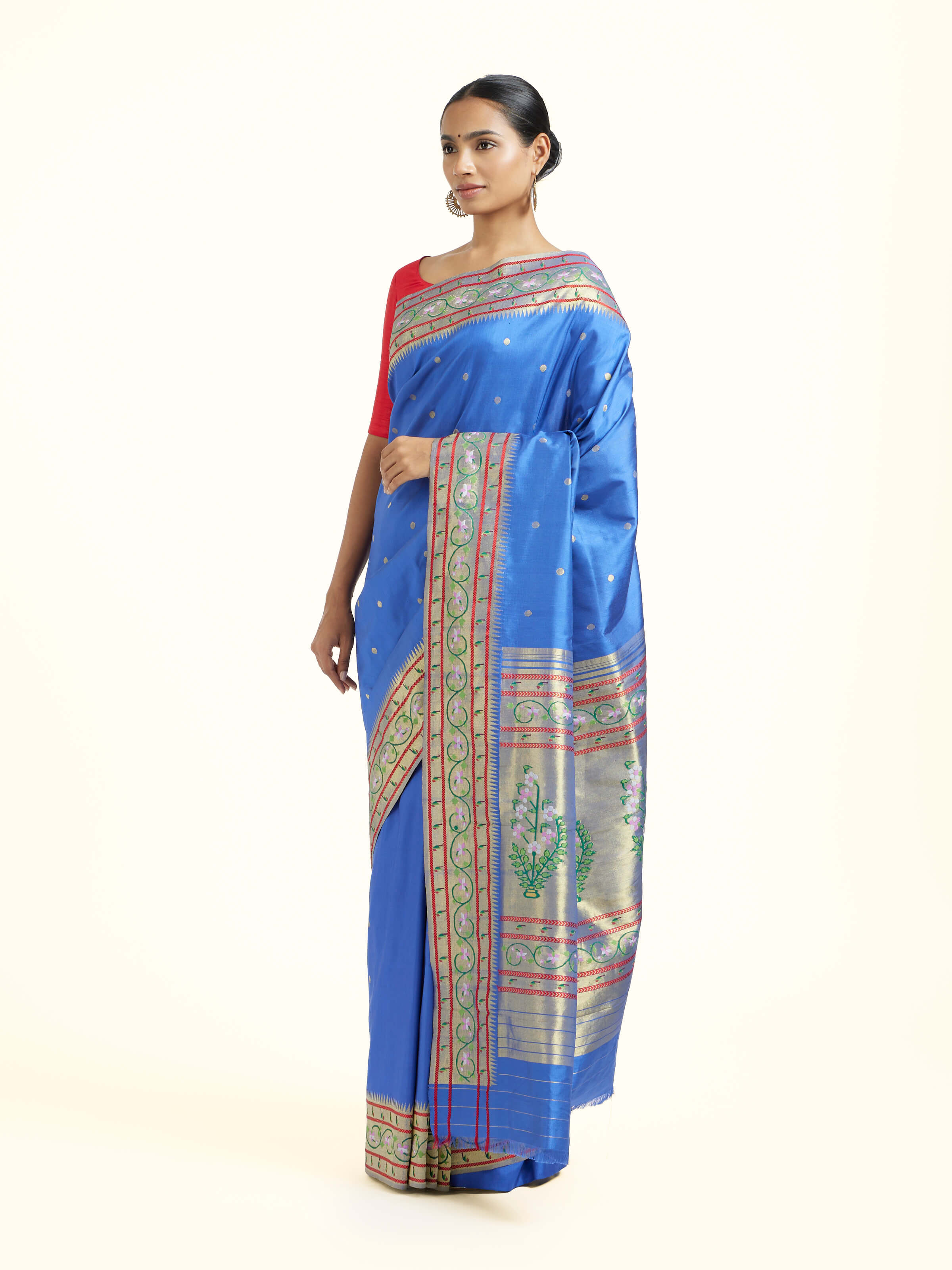 Navy Blue Silk Paithani Zari Ashavli Pallu Saree
