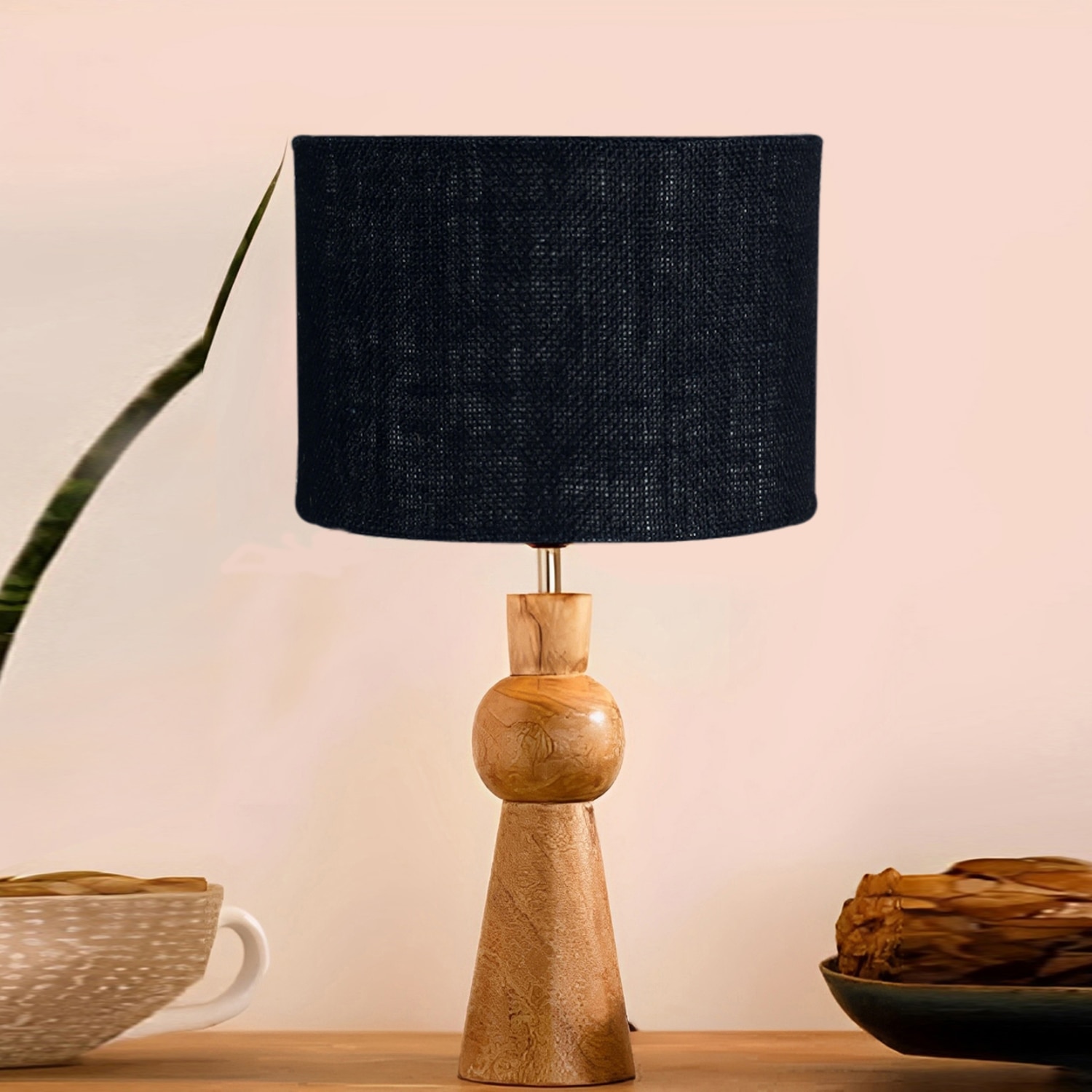 Devansh Black  Jute   Table Lamp With  Wood Natural Base (7X18.25 Inches)-17 - Devansh