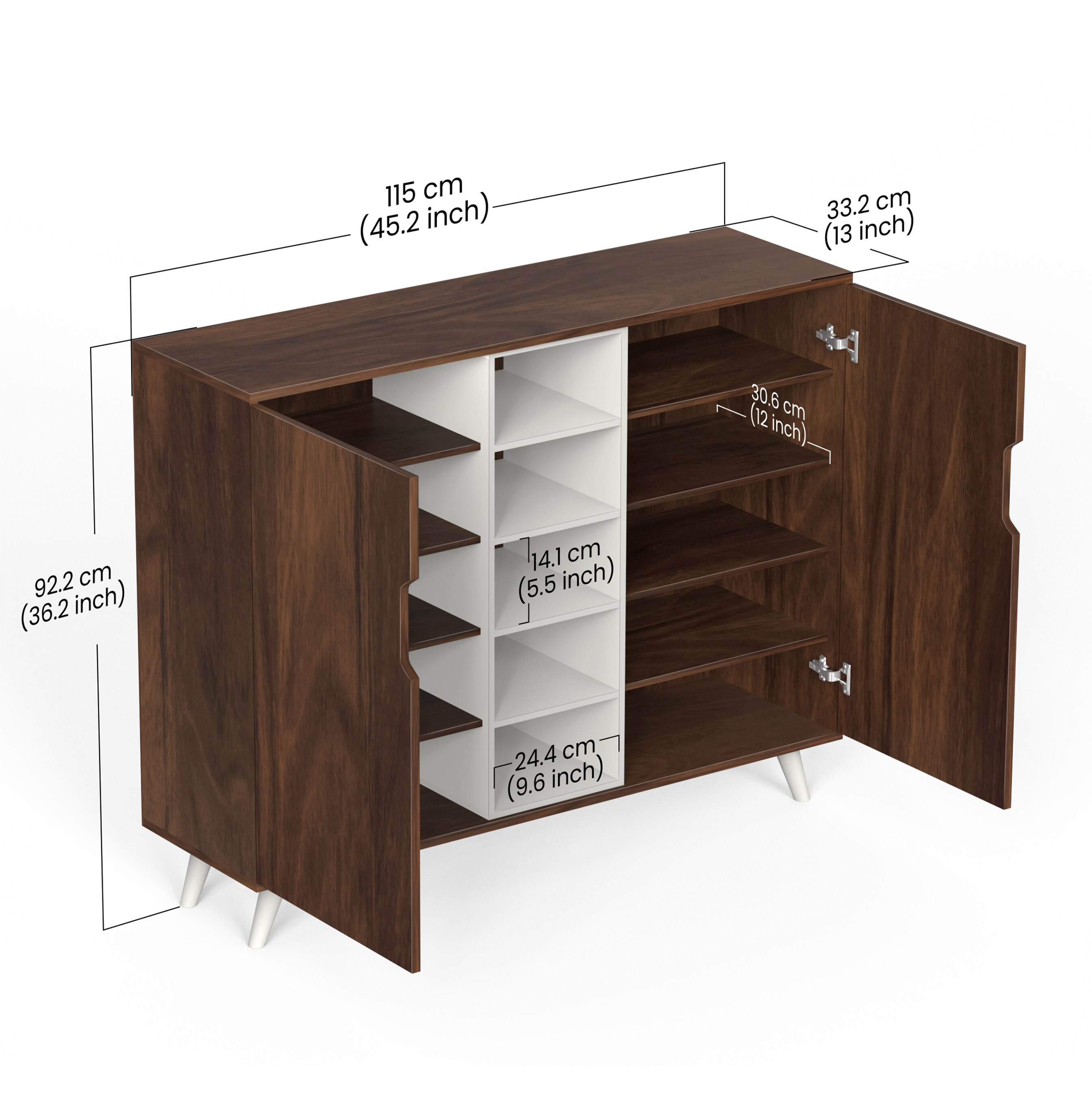 BLUEWUD Furlyn Engineered Wood Dual Tone 2 Doors Shoe Rack Cabinet Slipper Footwear Stand Organizer with Handle Less Desgin & 5 Closed Shelves can Store Up to 25 Pairs for Home (Brown Maple & White)