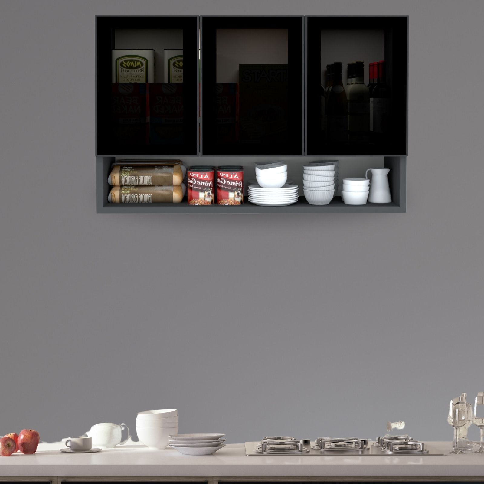 Aluminium Black Profile 4 Tinted Glass Handless Shutter In Slate Grey Finish