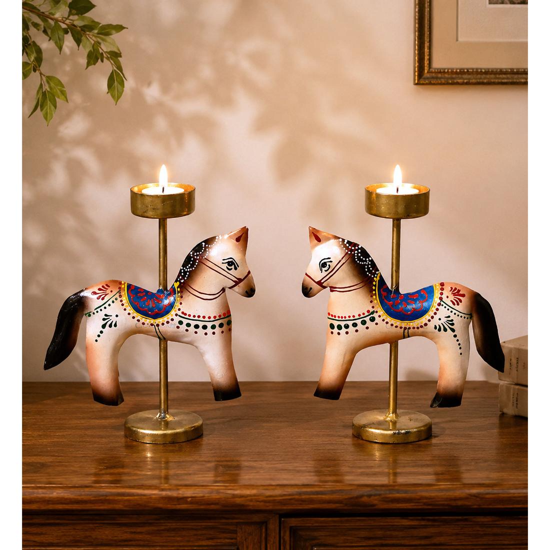 Desert Art Metal Handpainted Horse Tealight Holder Set of 2-image-12