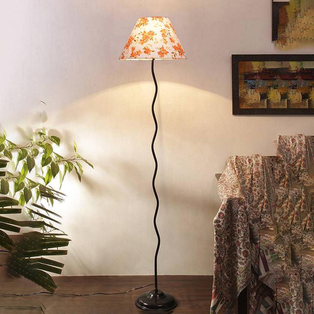 Layla Zig Zag Iron Floor lamp with Cotton Conical Multicolor shade (Z43)