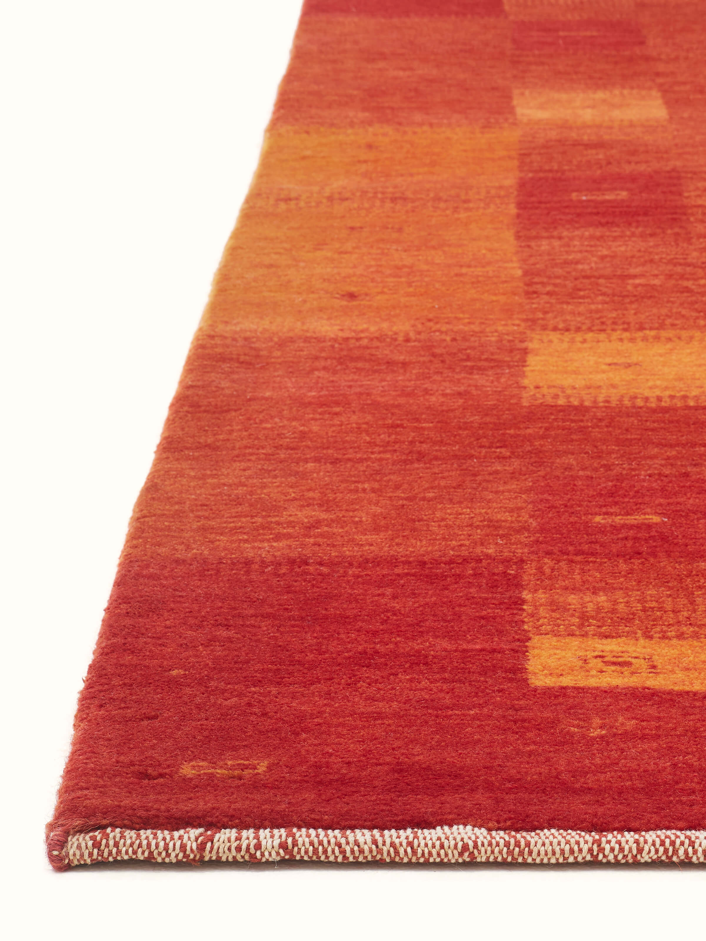 Detailed view of Traditional Gabbeh red Bhadohi wool hand-knotted rug