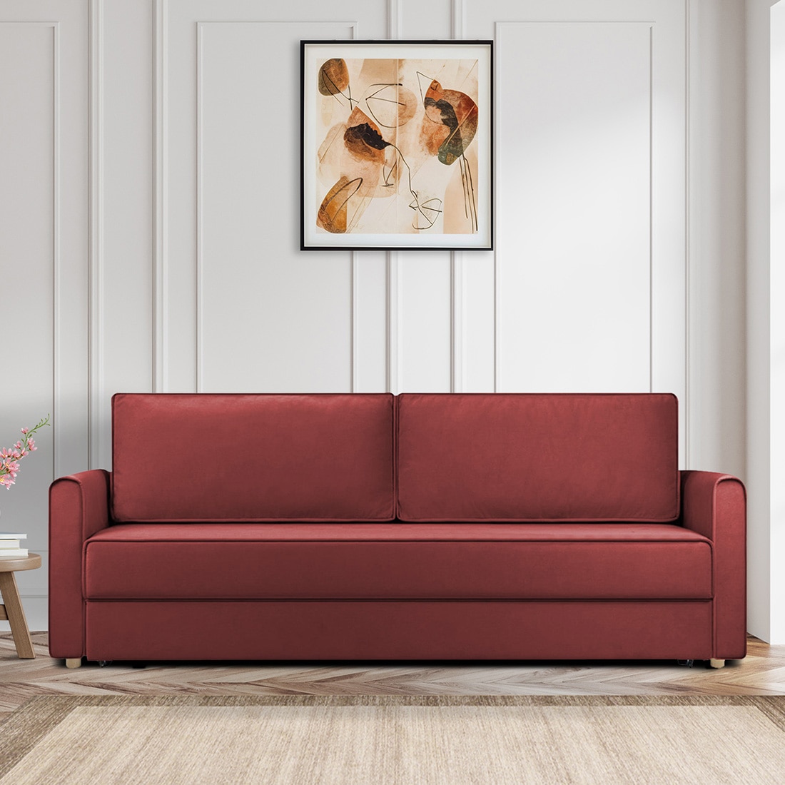 Flycon 3 Seater Pull Out Sofa cum Bed  in Pink Colour - Home Lifestylez