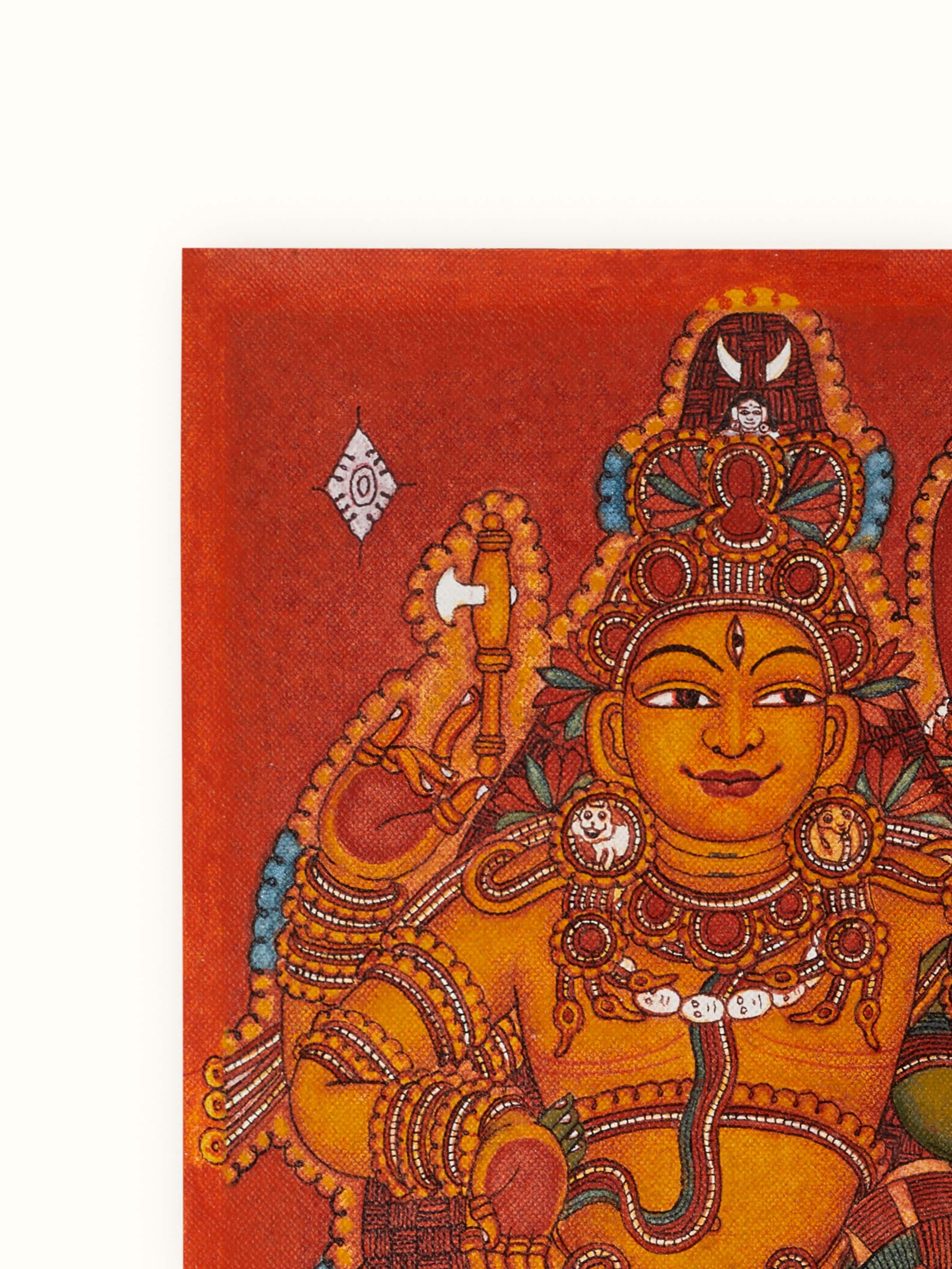 Detailed view of Parvathi Kerala mural painting emphasizing the intricate details and artistic elements