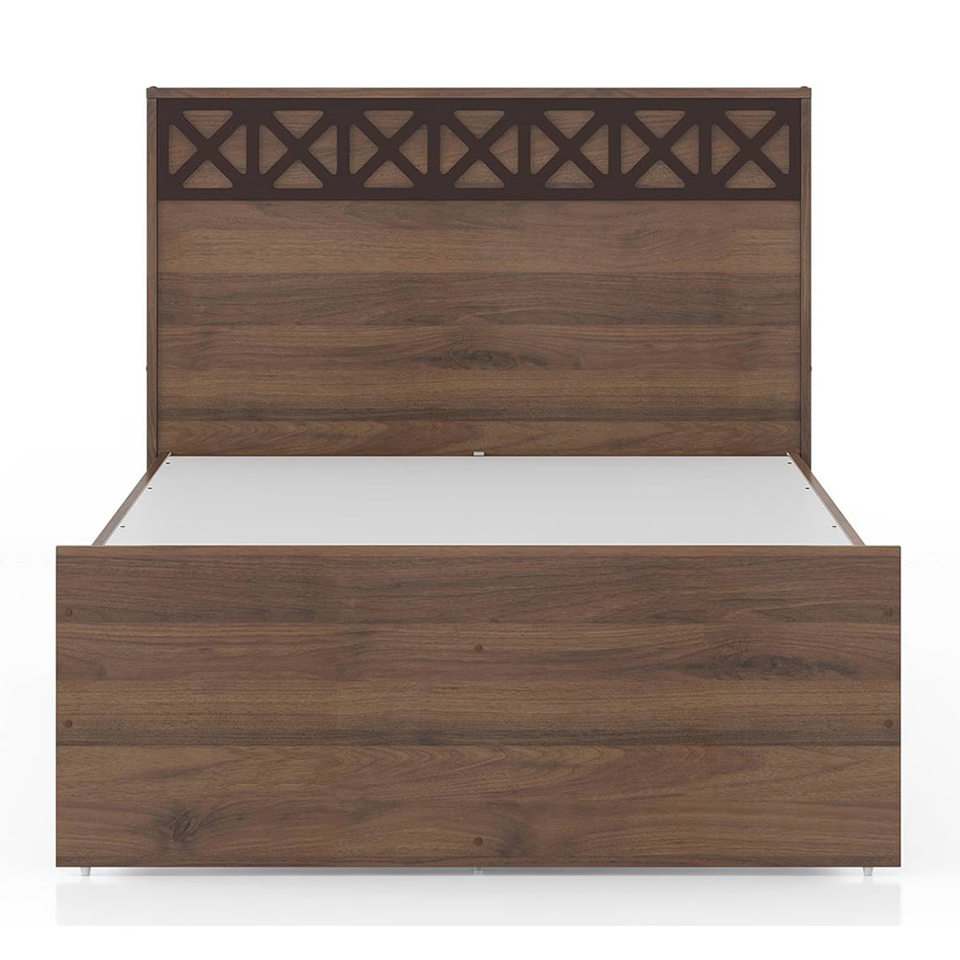 Macy Engineered Wood Single Size Non Storage Bed In Classic Walnut Finish
