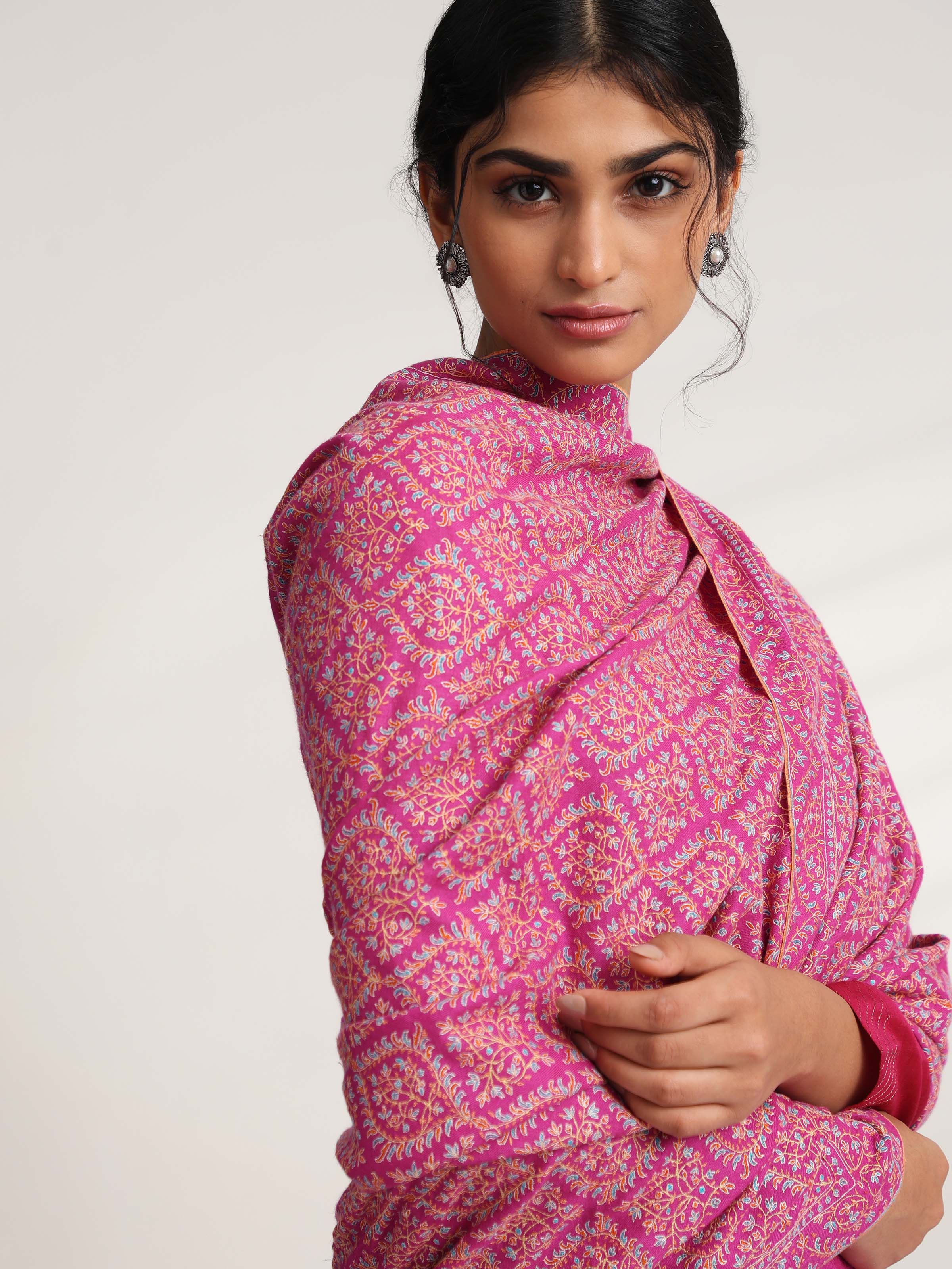 Pink Jamawar Sozni Embroidered Shawl