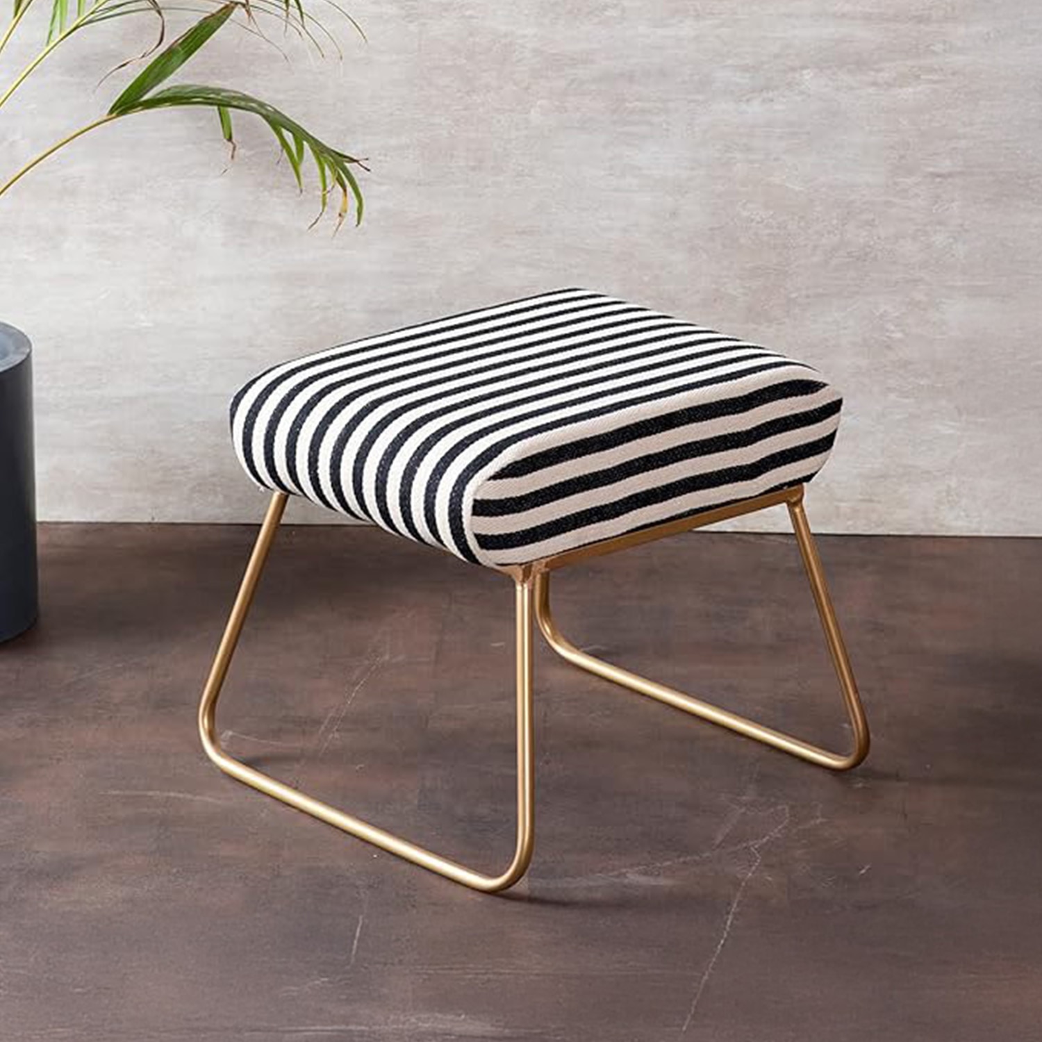 Zebra Fabric Metallic Stool in Black & White Color - Nestroots