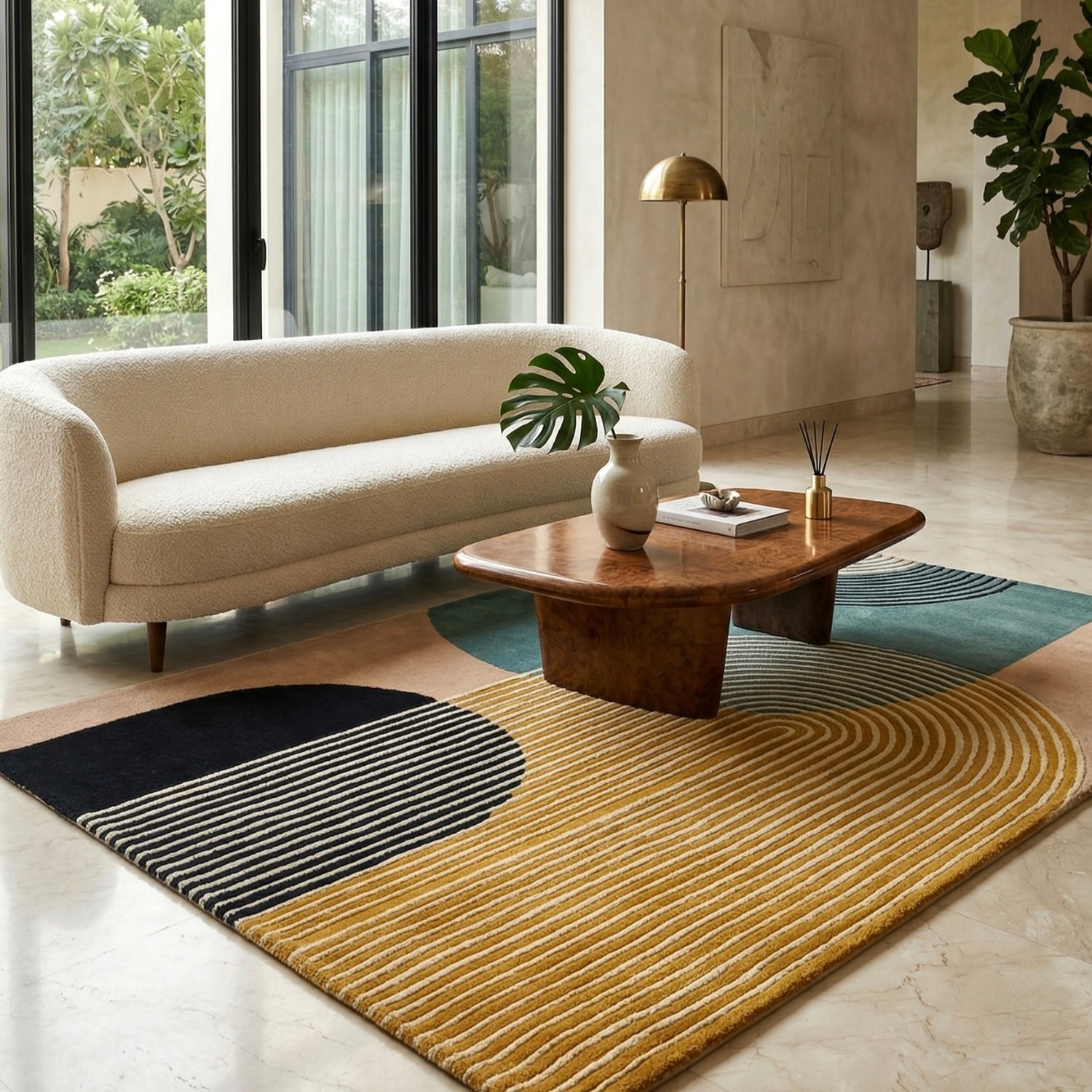 Presto Blue Geometric Hand Tufted Wool Carpet 5X7 Feet - Presto