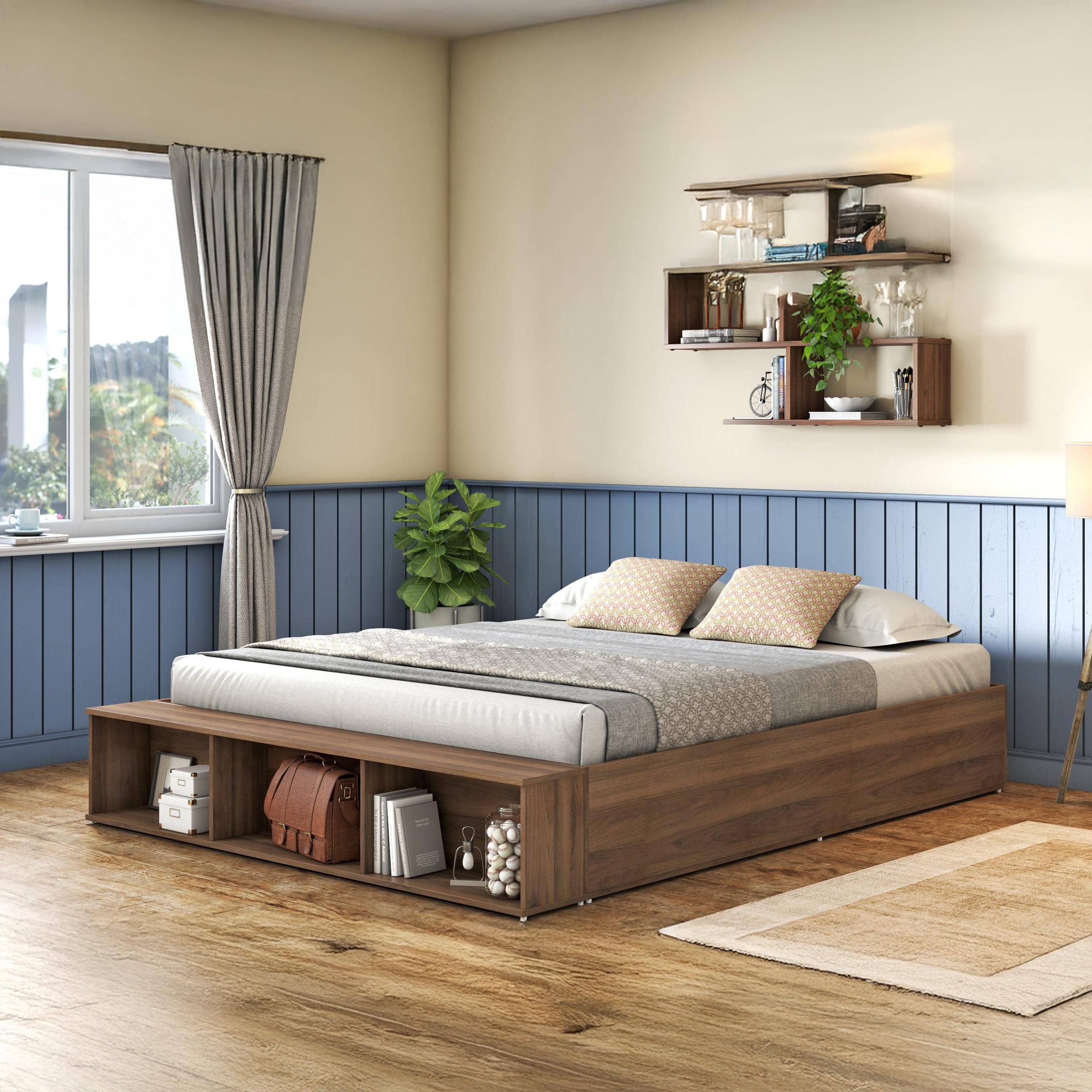 Toshi Platform Box & Drawer Storage Bed In Classic Walnut