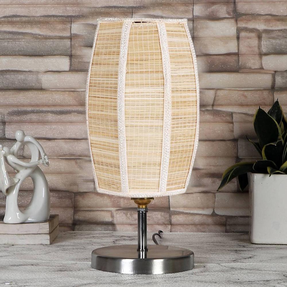 Dholak Bamboo table lamp with Steel Base =-39 - Devansh