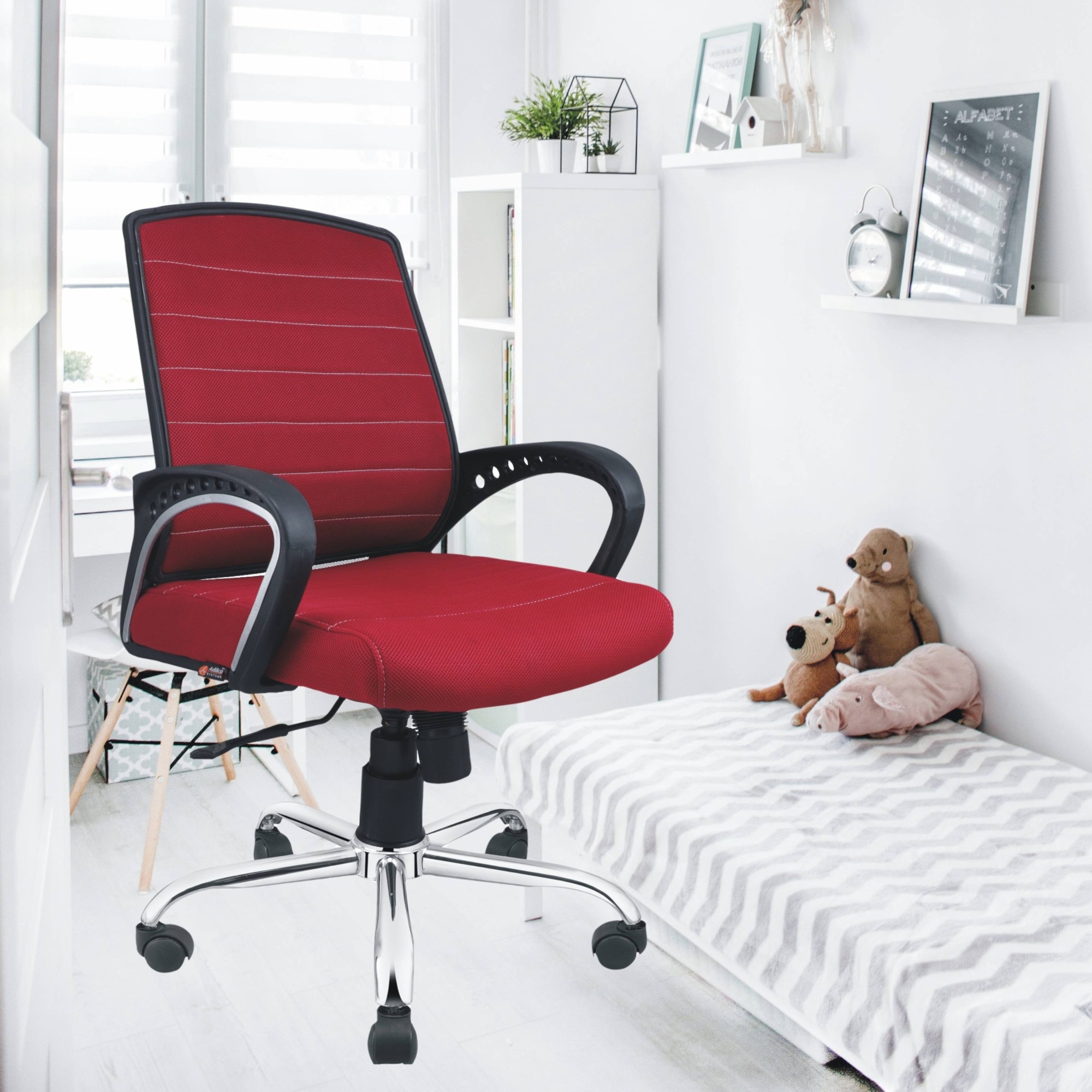 Smart Ergonomic Chair With Breathable Red Mesh Fabric - Adiko Systems