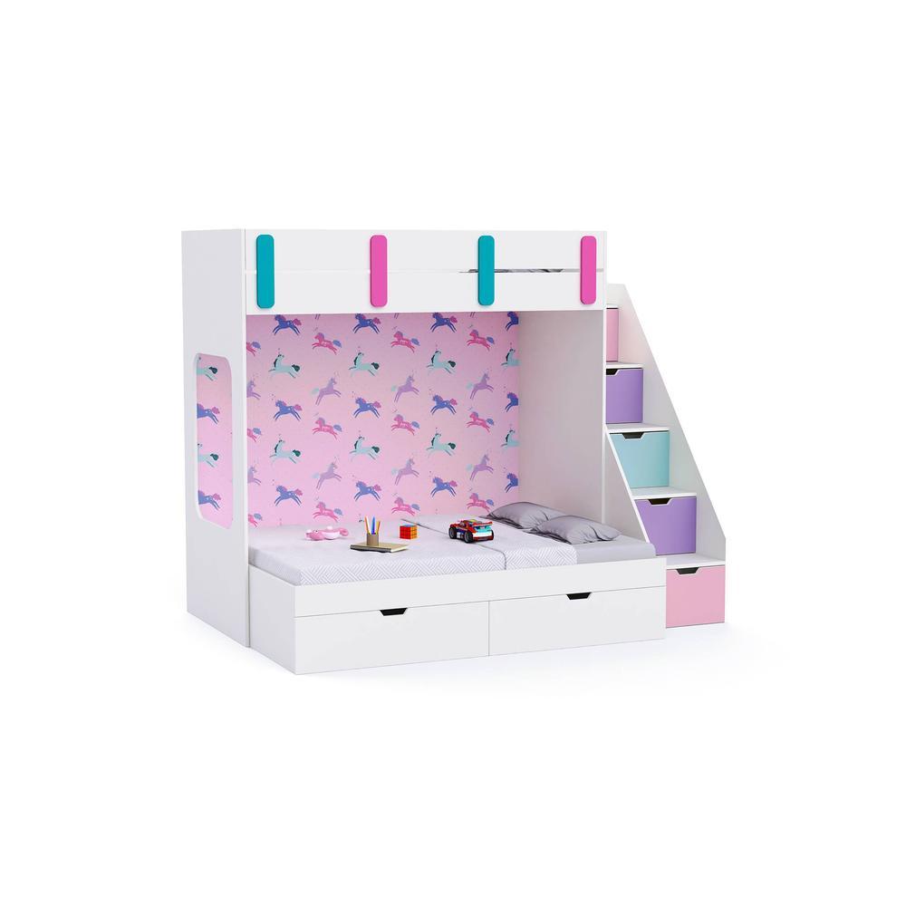 Pattern Dreams Bunk Bed with Storage in White Colour BKBB017