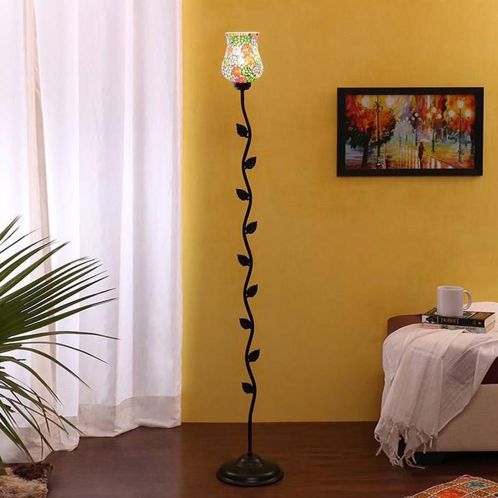 Stafford Black Glass Shade Floor Lamp