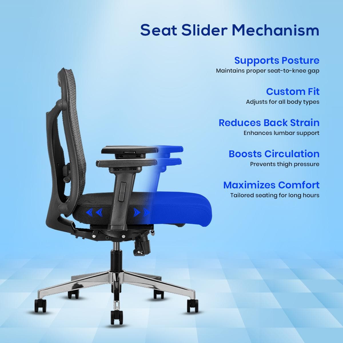 Vertex Mid Back Mesh Office Chair with Headrest in Black Colour