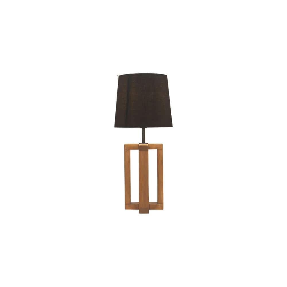 Criss Cross Brown Wooden Table Lamp with Yellow Printed Fabric Lampshade