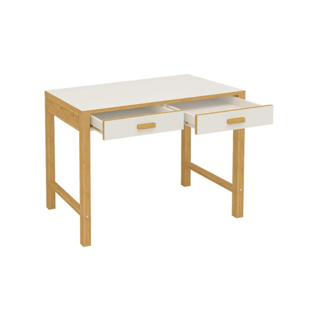 Exotica Solid Wood Study Desk with Drawers and Wooden Handles in Ivory Colour