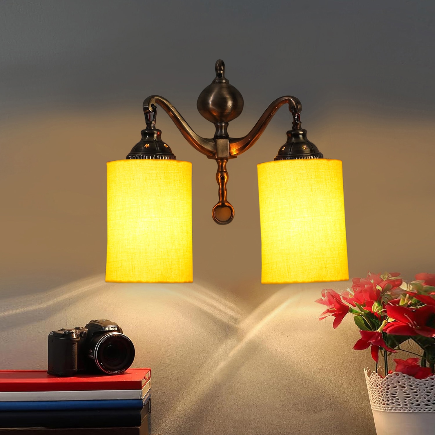 Devansh Metal Electric Wall Light in Yellow Colour with Yellow Shade Count of 2 Lights - Devansh