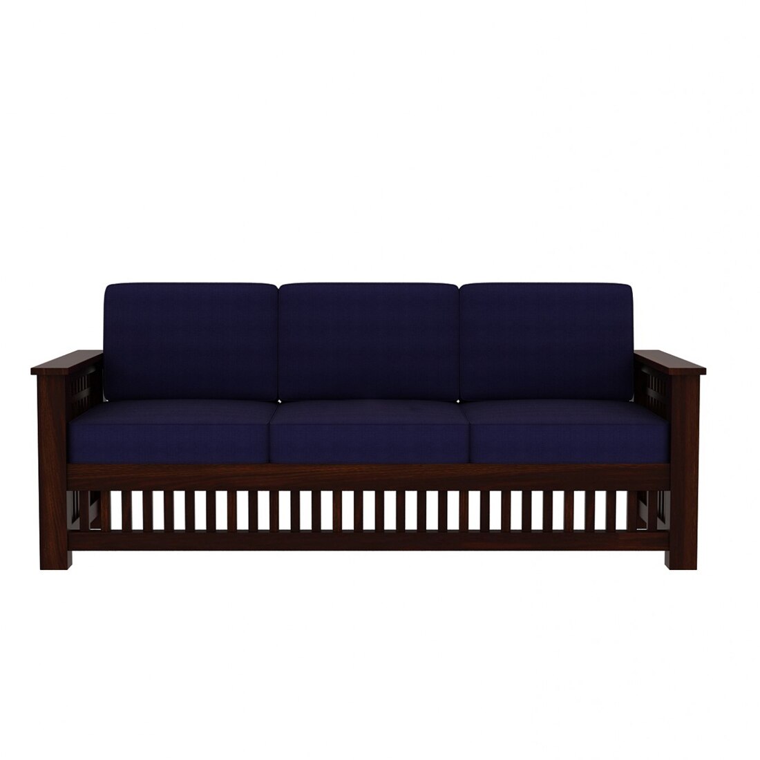 Anjani 3+1+1 Seater Wooden Sofa (BLUE Colour, Dark Walnut Finish)