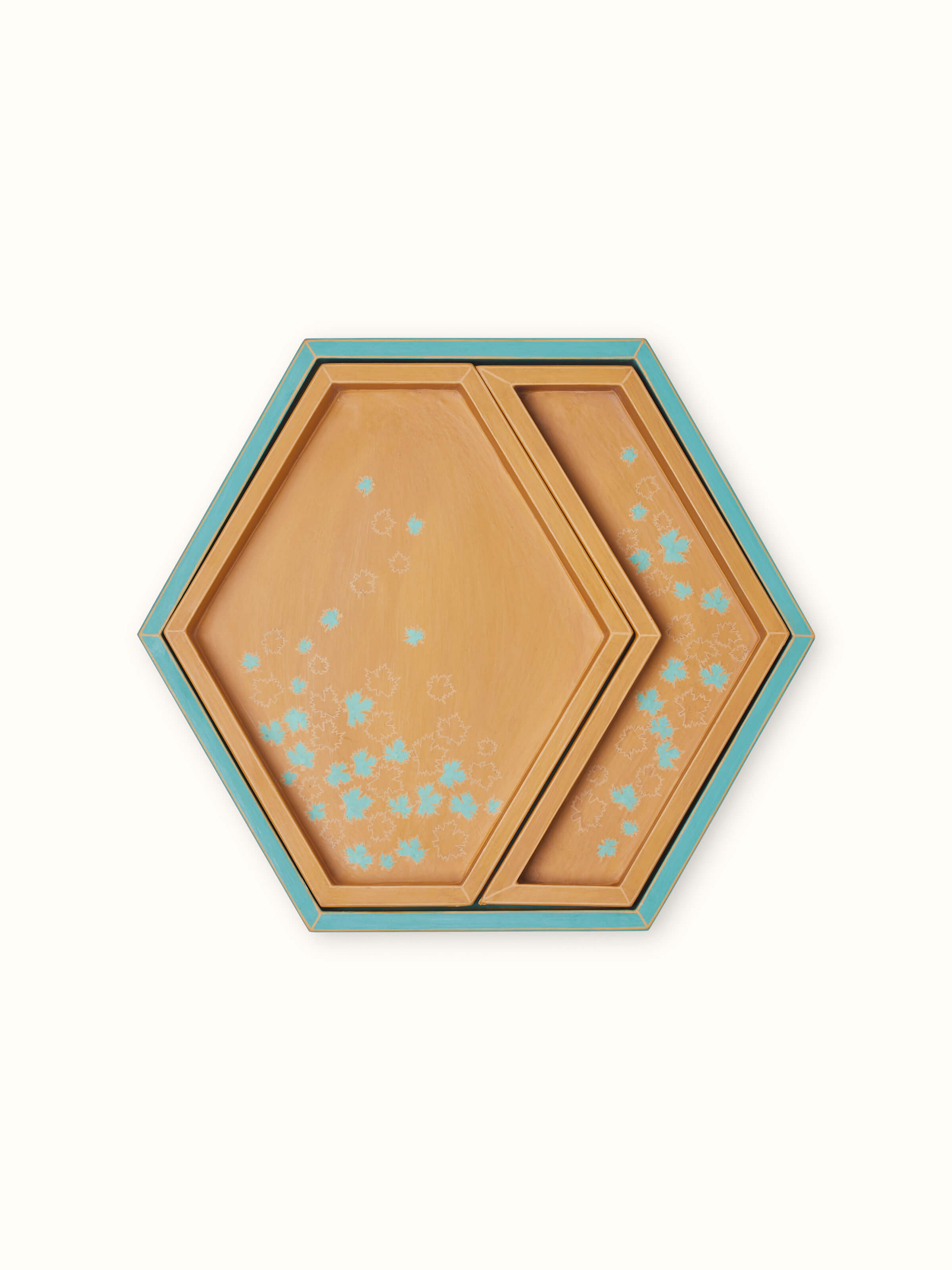 Detailed view of papier-mâché decorative tray, showcasing its vibrant colors and intricate design.