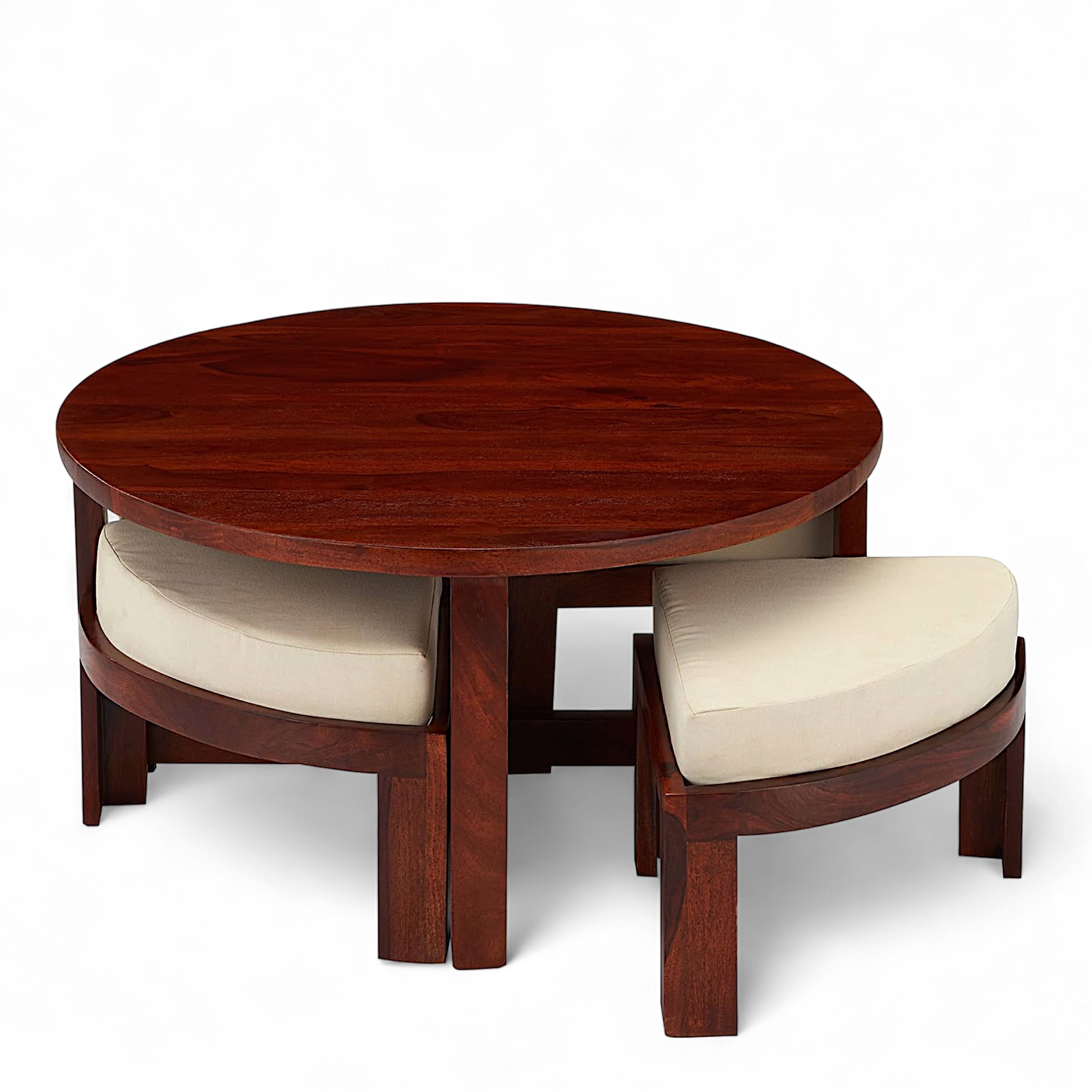 Nashville Sheesham Wood Accent Coffee Table Set With 4 Stools In Honey Finish