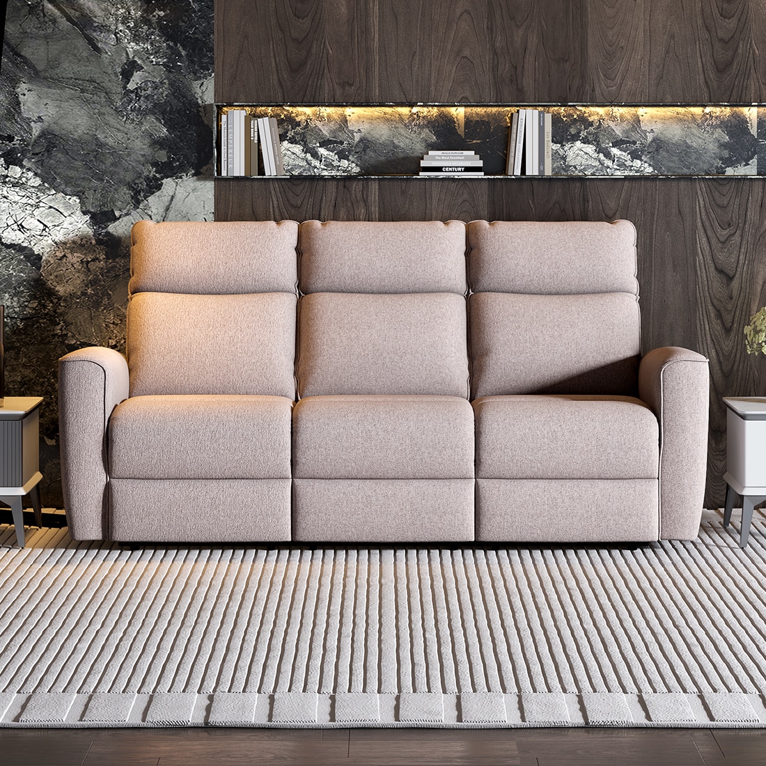 Canyon Three Seater Manual Fabric Recliner in Greige Beige Colour - Durian