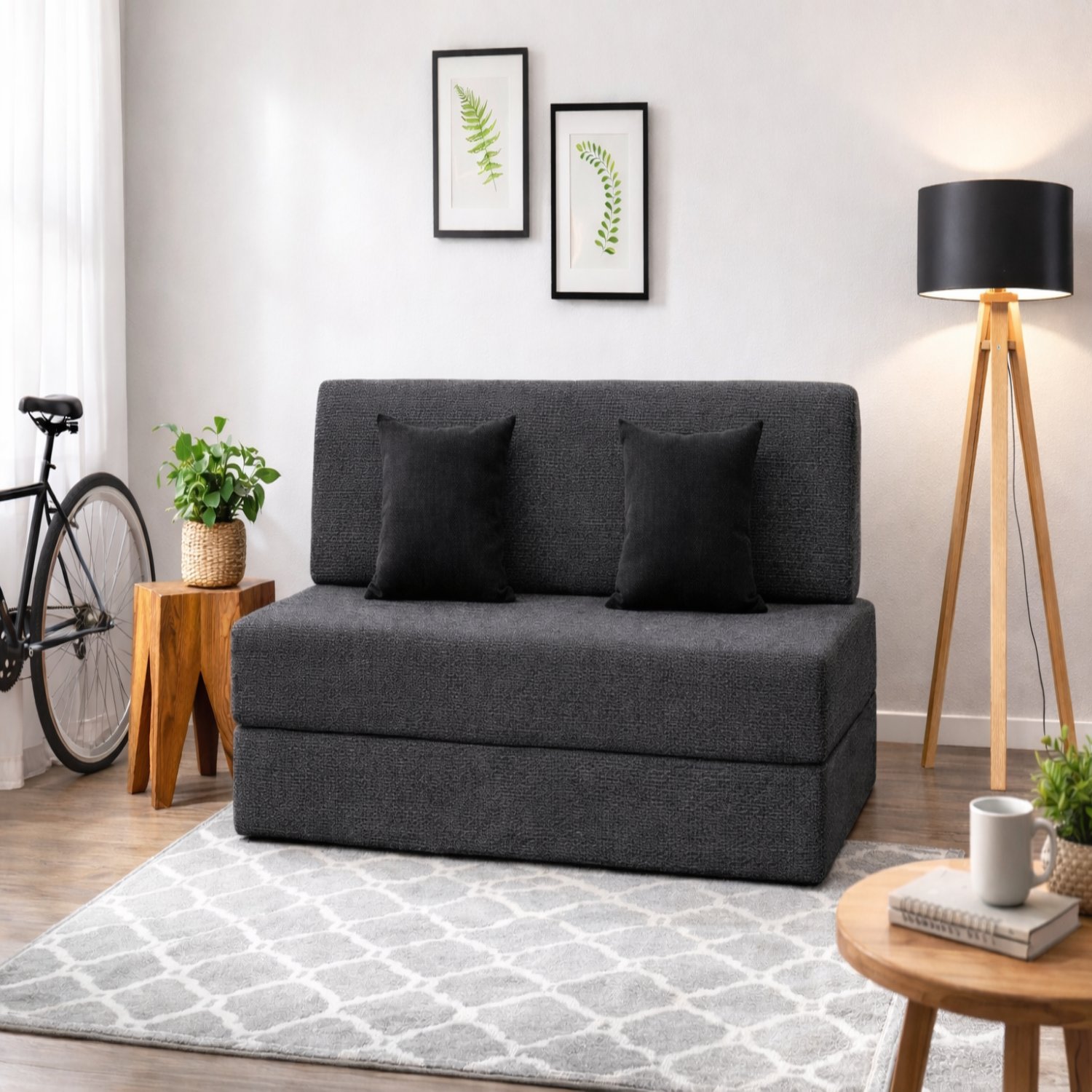 Sleep Spa Foldable 2 Seater Double Foam Fold Out Sofa Cum Bed in Grey Colour - Usha Shriram
