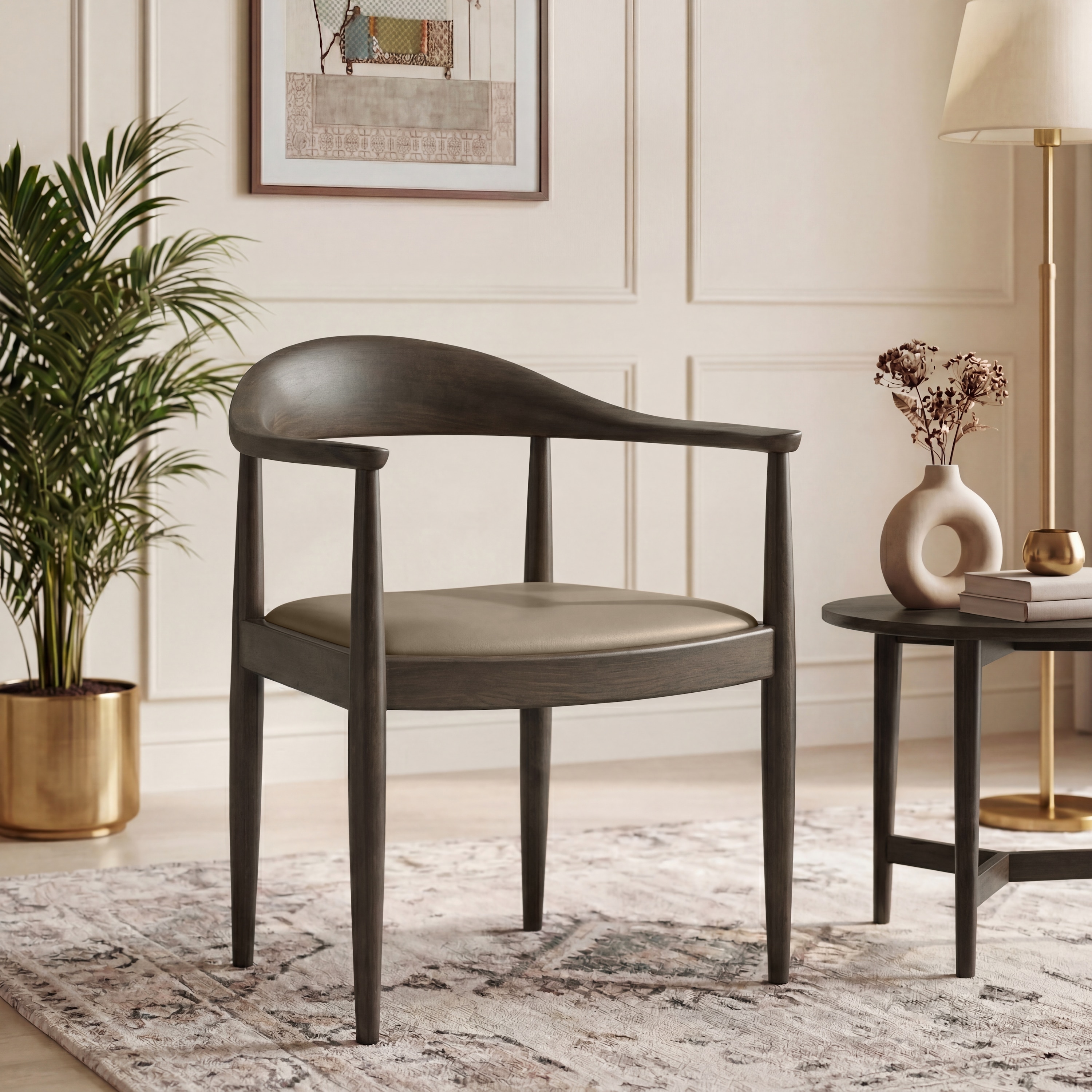 Dara Solid Wood Dining Chair in Danish Walnut Finish & Taupe Leatherette Colour - Urban Ladder