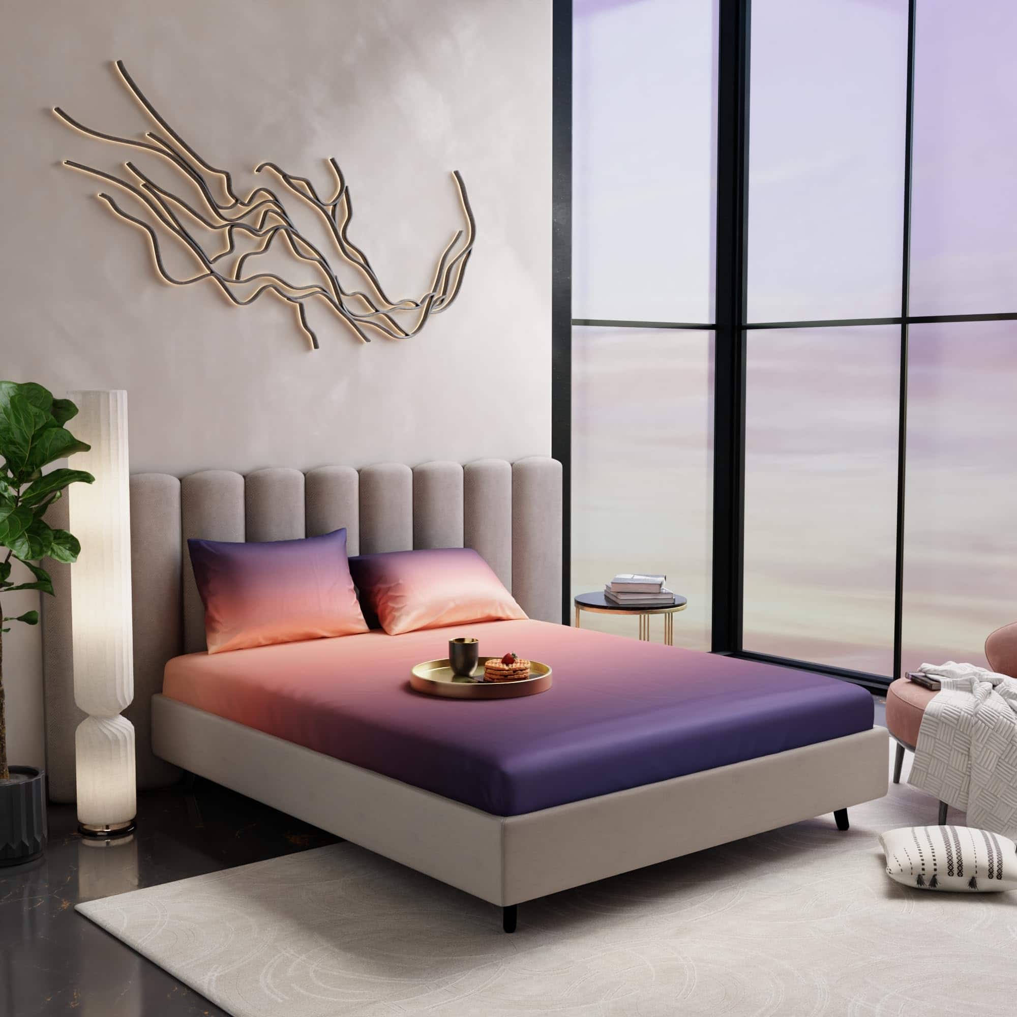 Stoa Paris 300TC UltrSatin Double Bedsheet Set Satin Double Peach Twilight - Stoa Paris