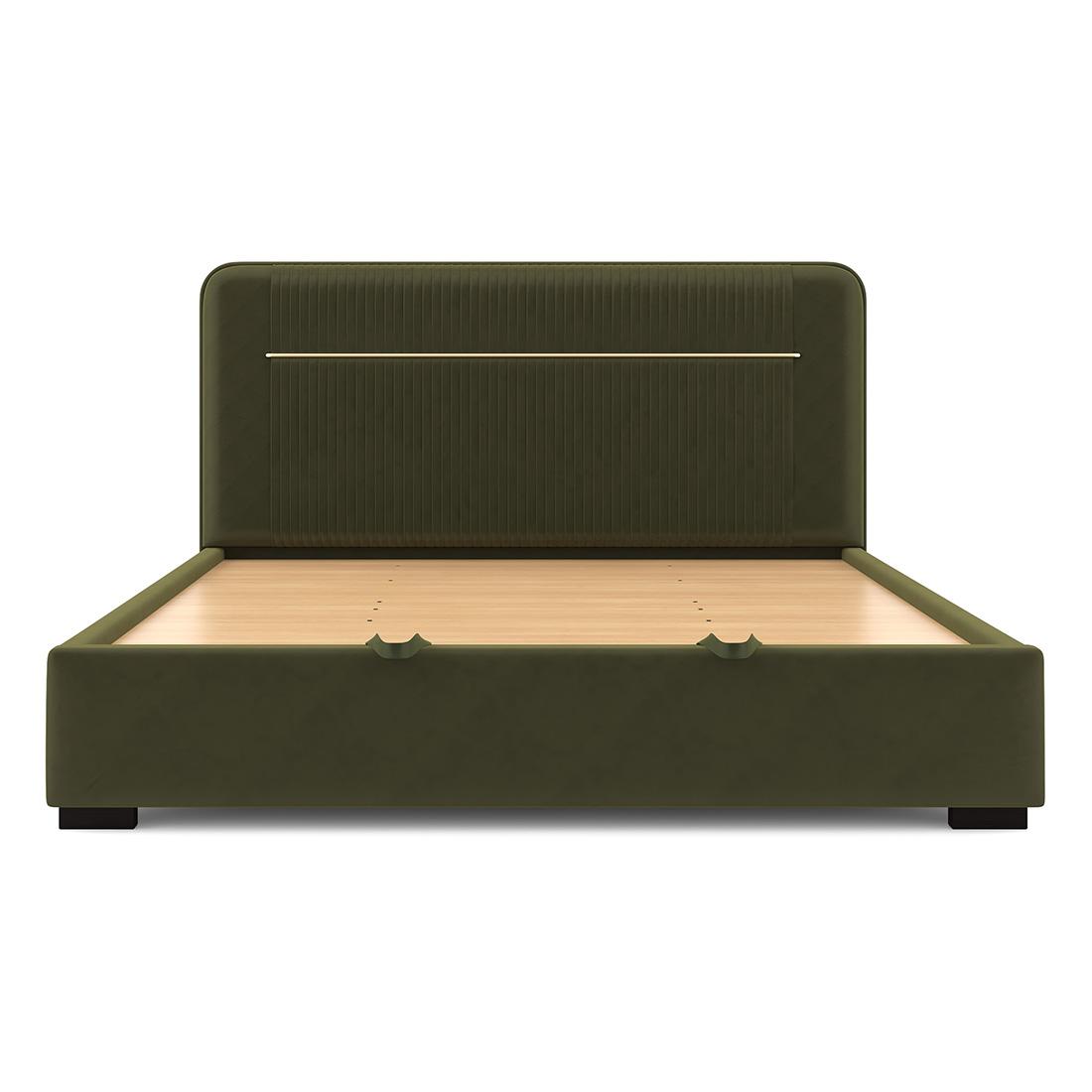 Milan Engineered Wood King Size Beds With Storage In Deep Olive Velvet