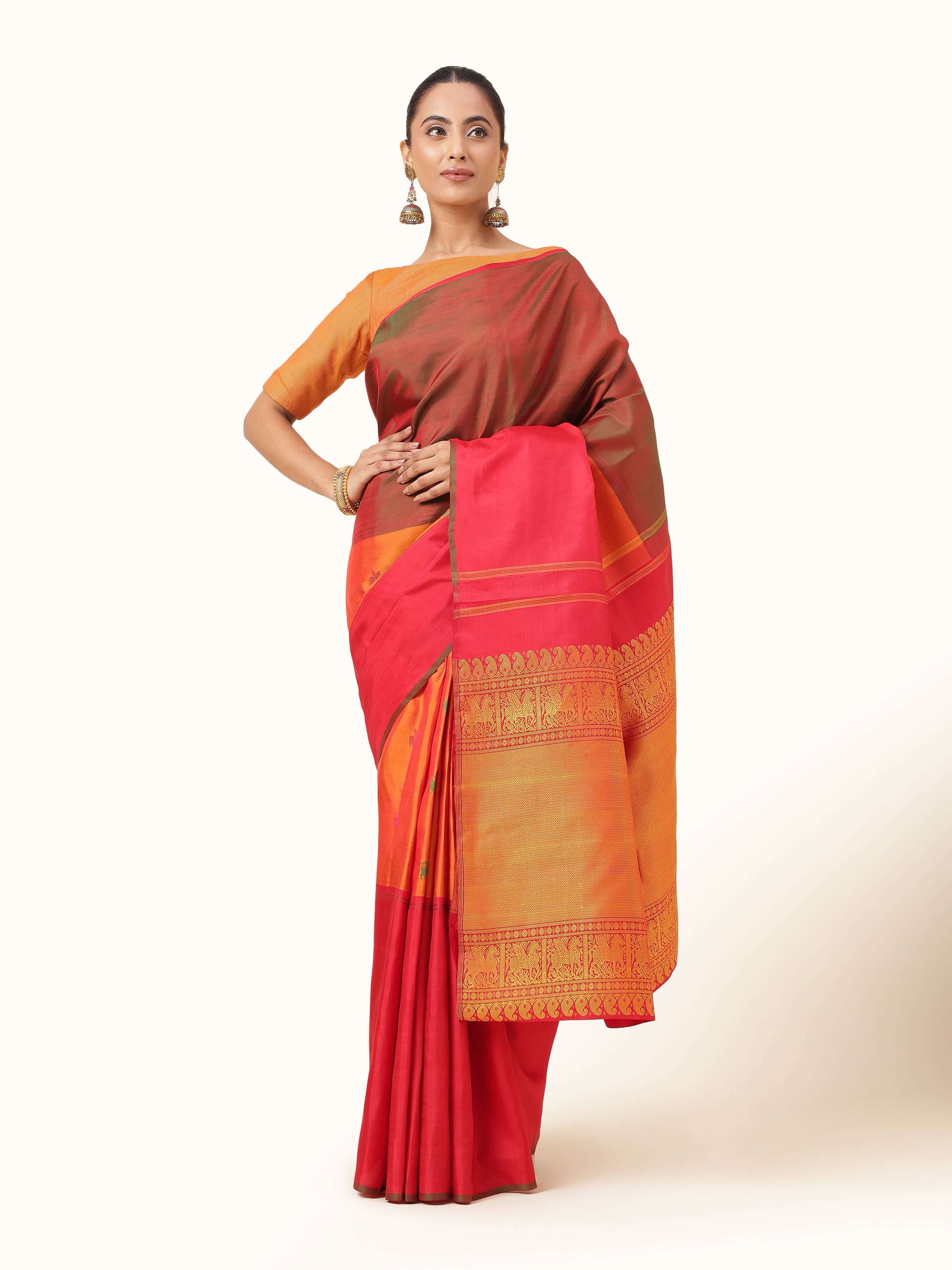 Orange Silk Kancheepuram Saree