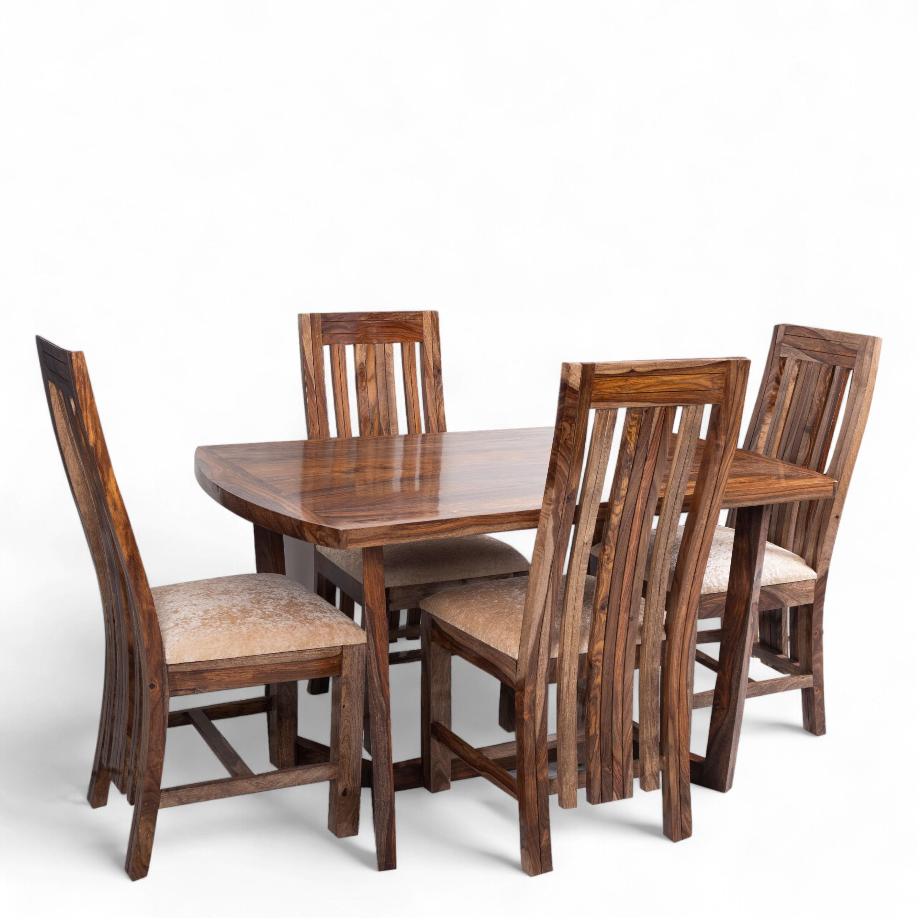 Columbus Sheesham Wood 4 seater Dining Table Set in Teak Finish
