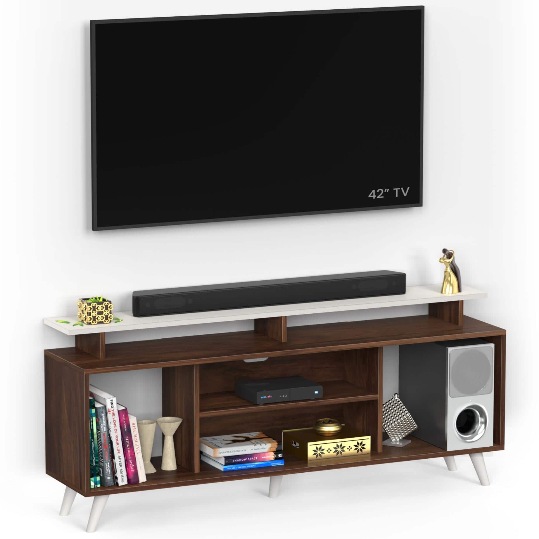 Skiddo Lite Engineered Wood Tv Entertainment Unit Set In Brown Maple & White Finish