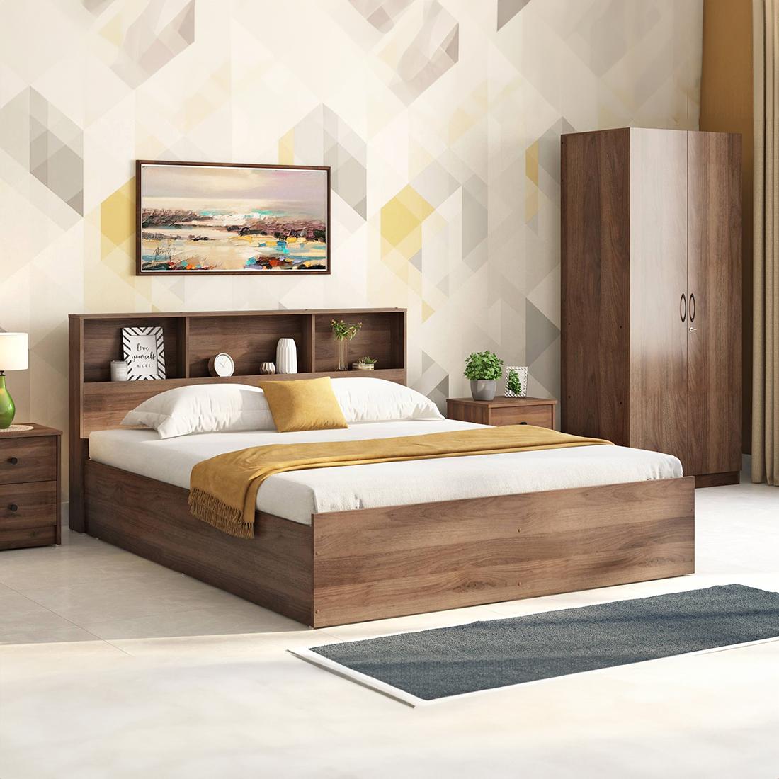 Jasper Engineered Wood Queen Size Box Storage Bed In Classic Walnut Finish