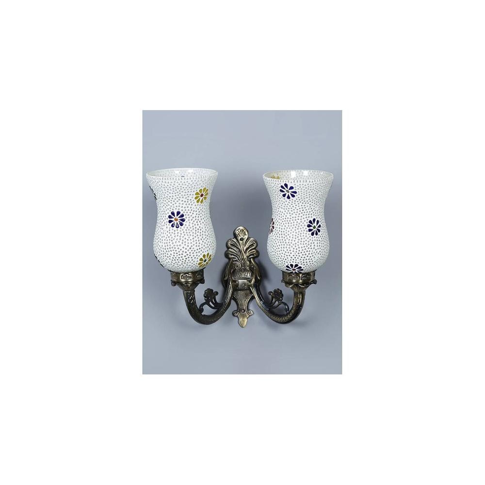 Sophia Antique Metal Double Wall Mounted Lamp with Multicolor Mosaic Glass