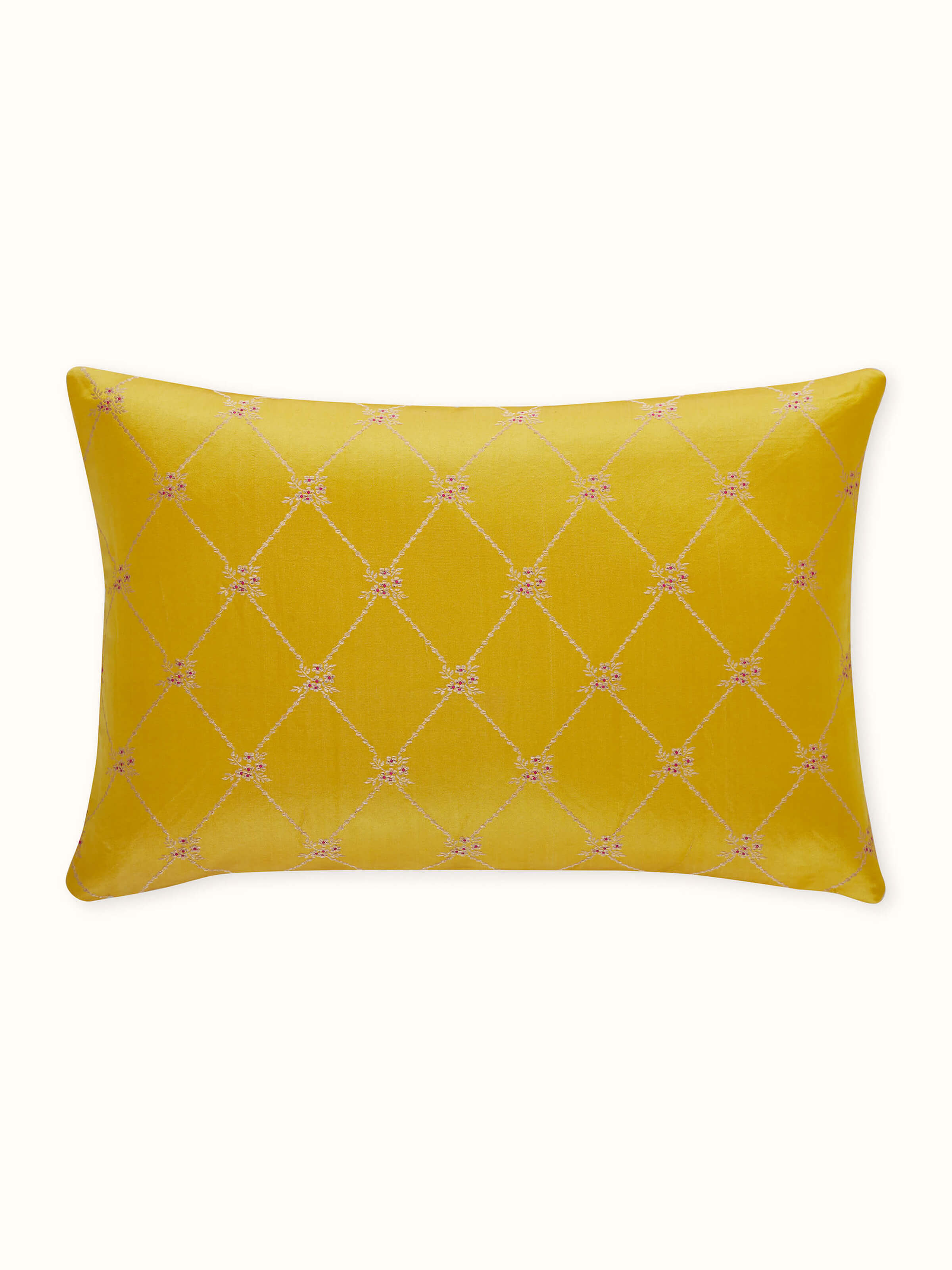 Awadh Yellow Banarasi Handloom Silk Lumbar Cushion Cover