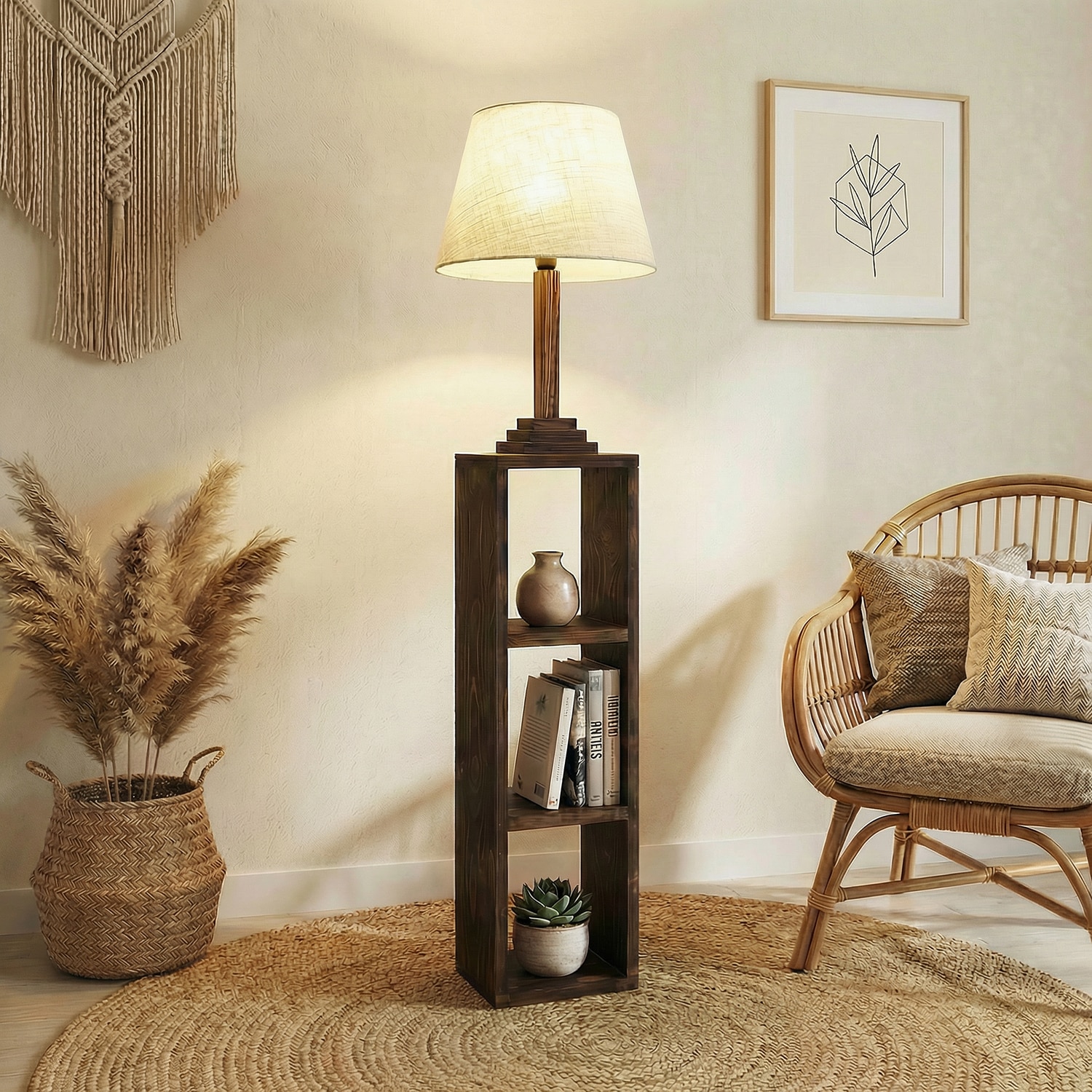Ebenezer Beige Jute Floor Lamp with Beige Jute Base