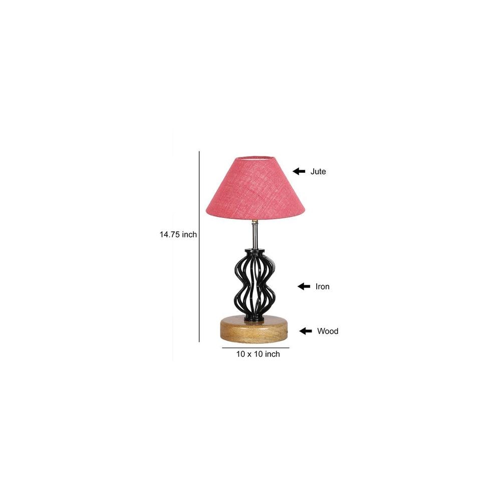 Harlow Pink Jute Table lamp with Wood & Iron Base