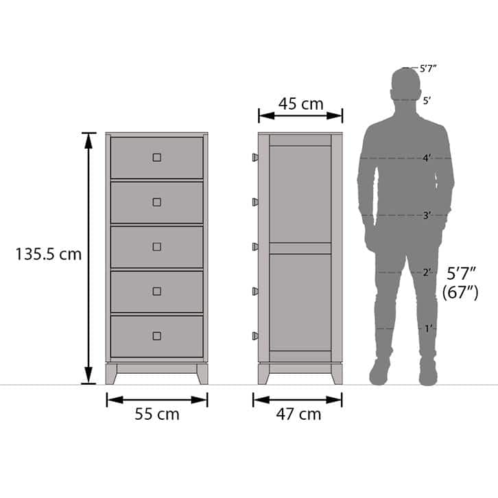 Magellan Solid Wood Chest of 5 Drawers in Mahogany Finish