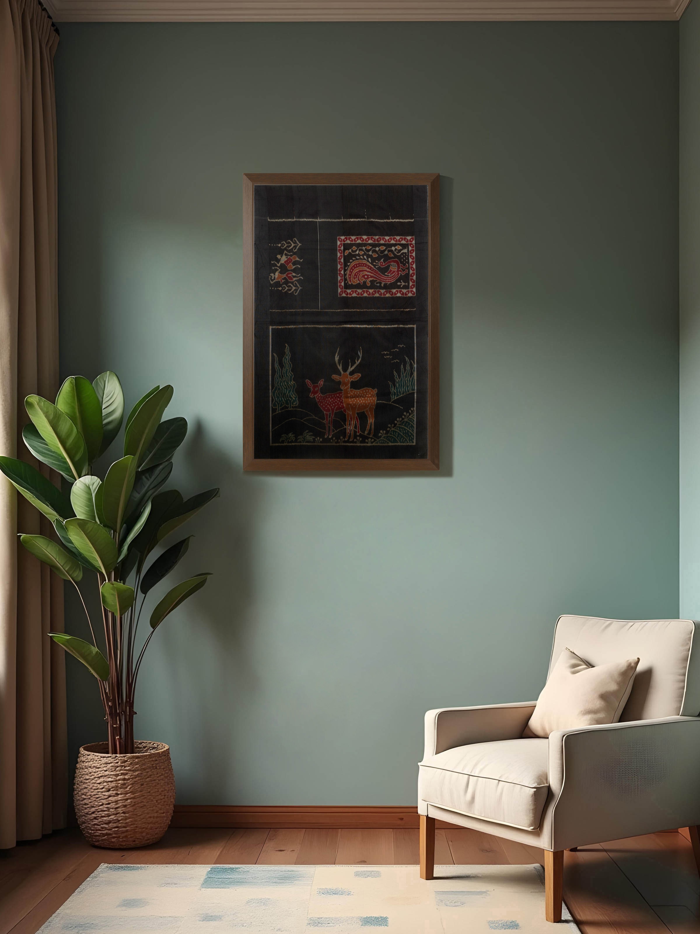 Deer Ikat Silk Wall Hanging