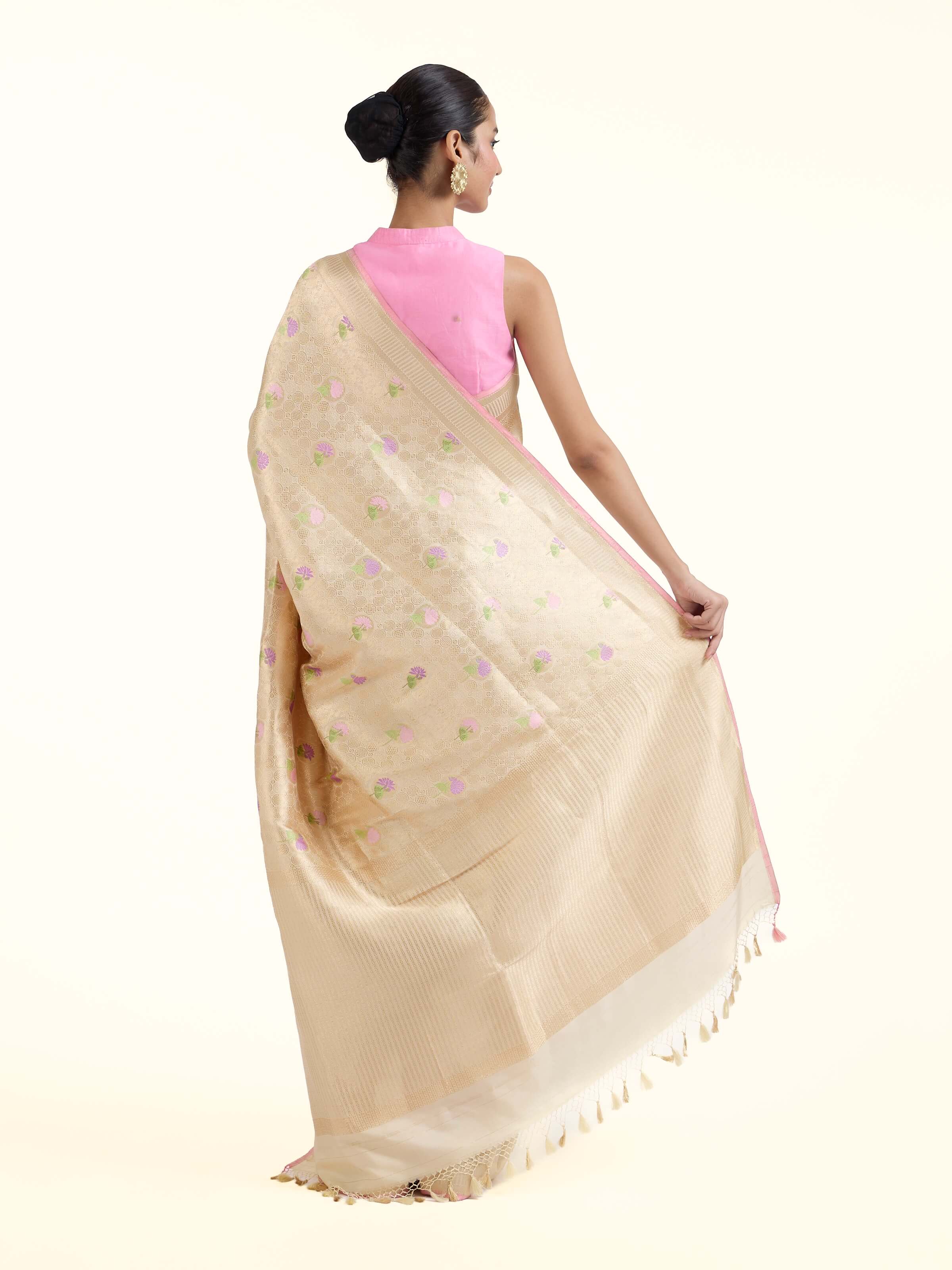 Off-white Banarasi Brocade Silk Saree