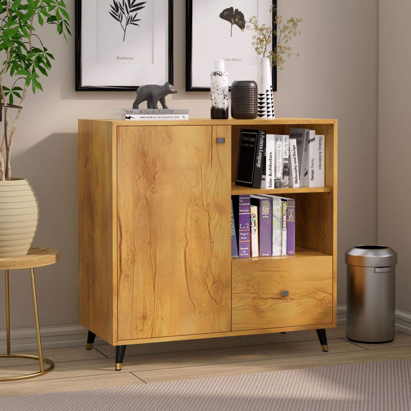 Hexa Engineered Wood Bookshelf Multipurpose Storage Rack in Giant Wood Colour - HexaRed