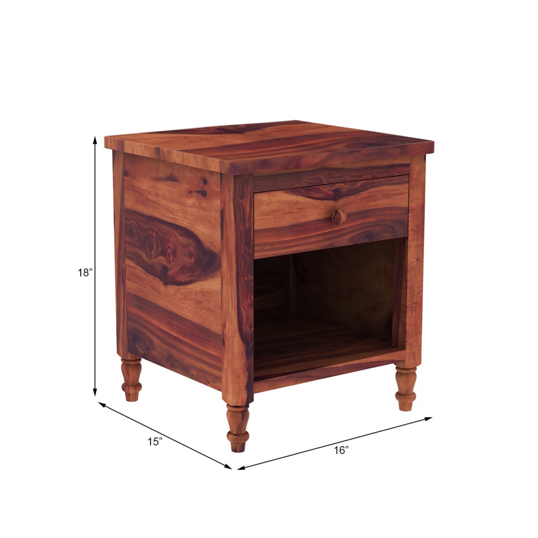 TurningSolid Wood  Bedside Table in Teak Finish