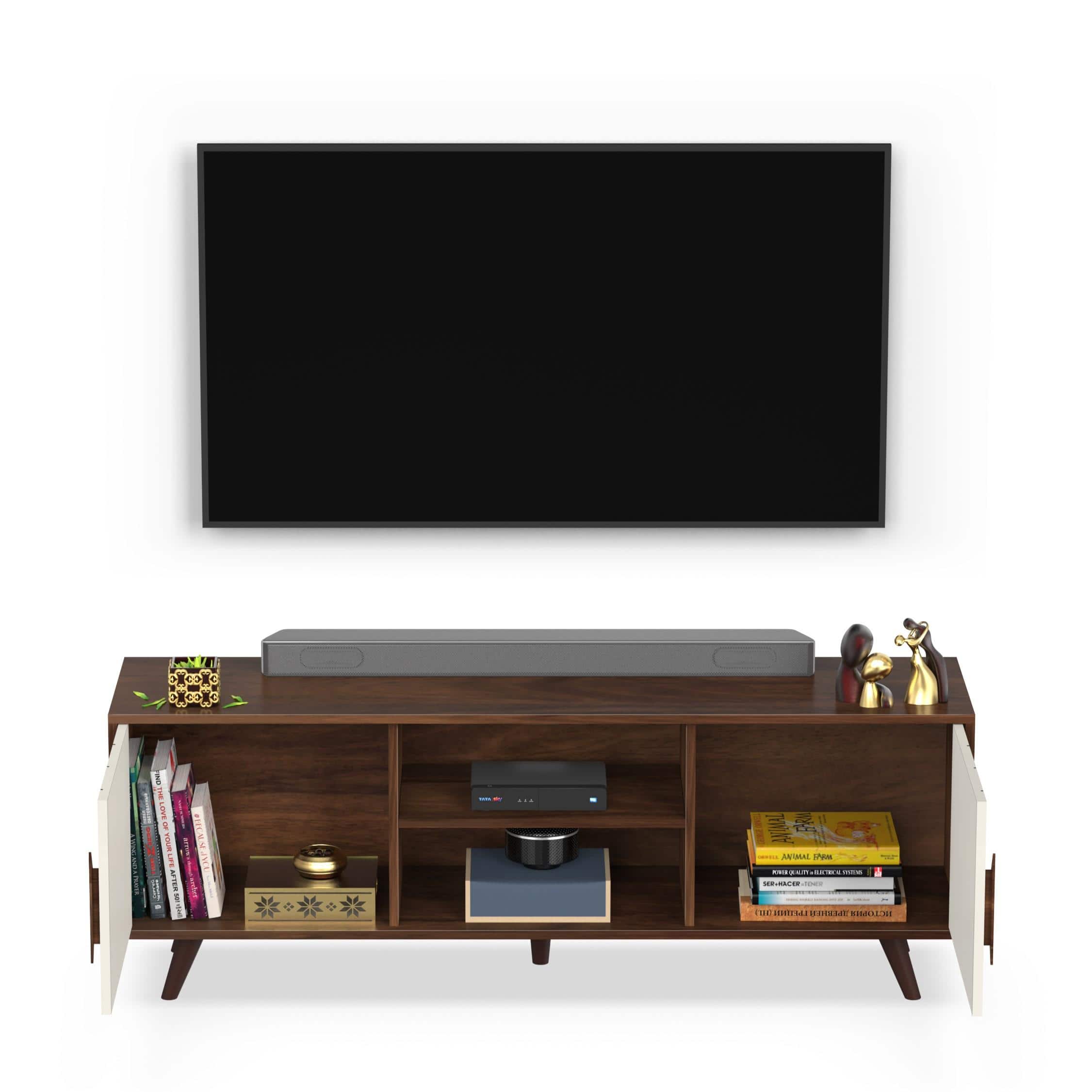 Wilbrome Mini Engineering Wood Floor Standing Tv Entertainment In Brown Maple & White Finish