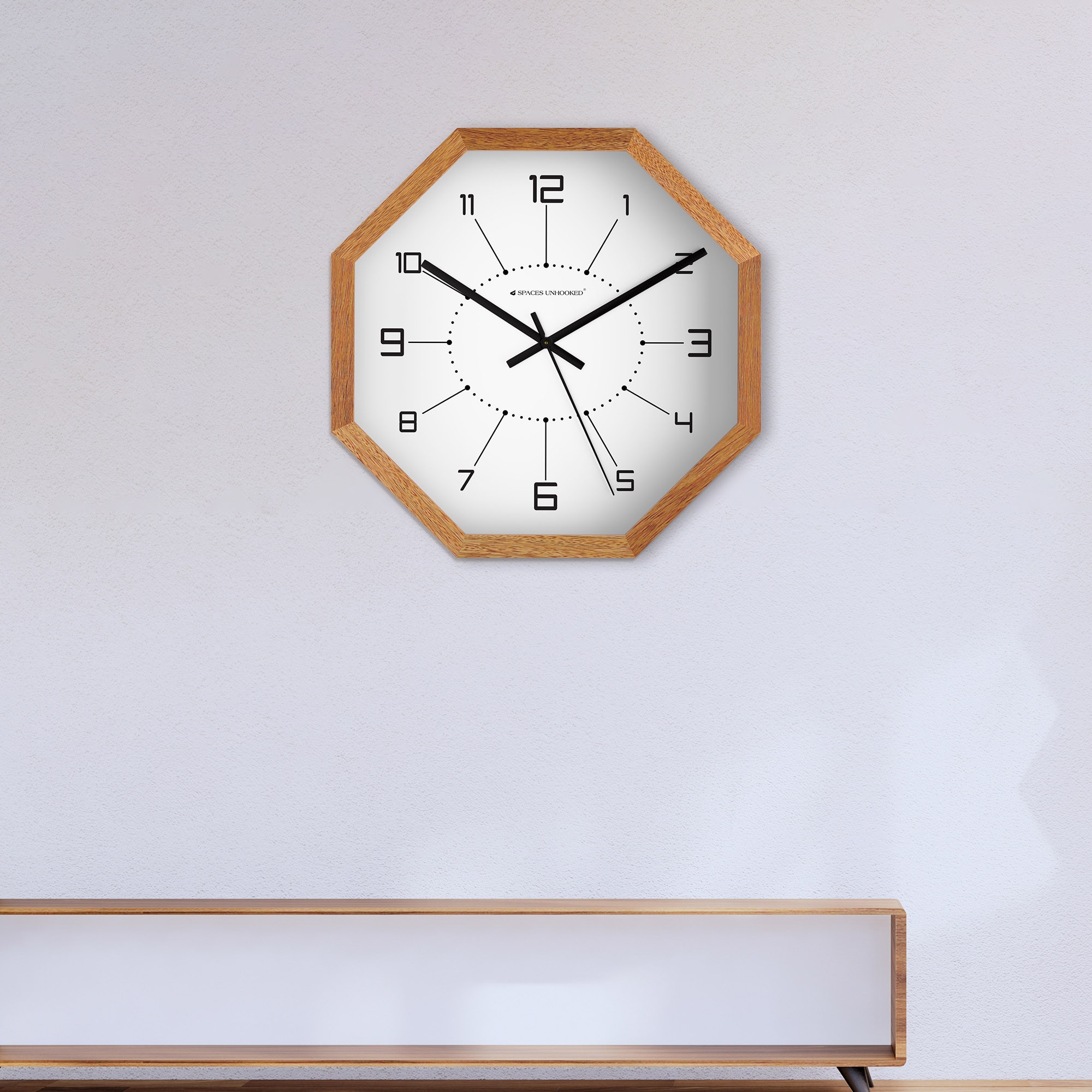 Dotted Index Octagonal Wooden Wall Clock