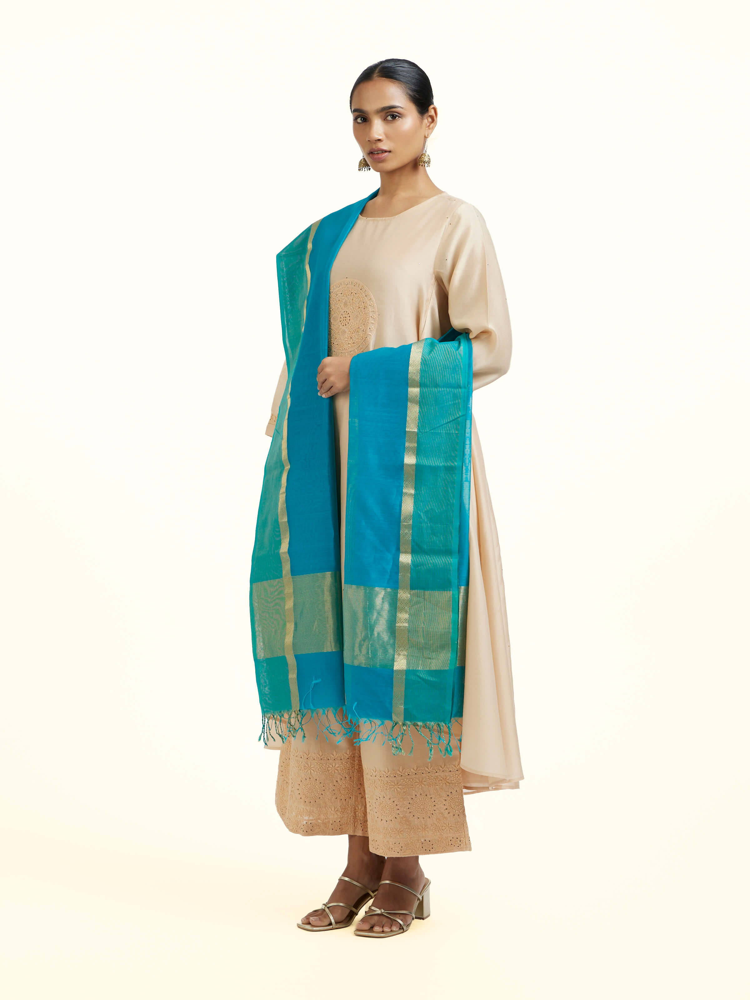 Blue Cotton Silk Maheshwari Zari Border Dupatta