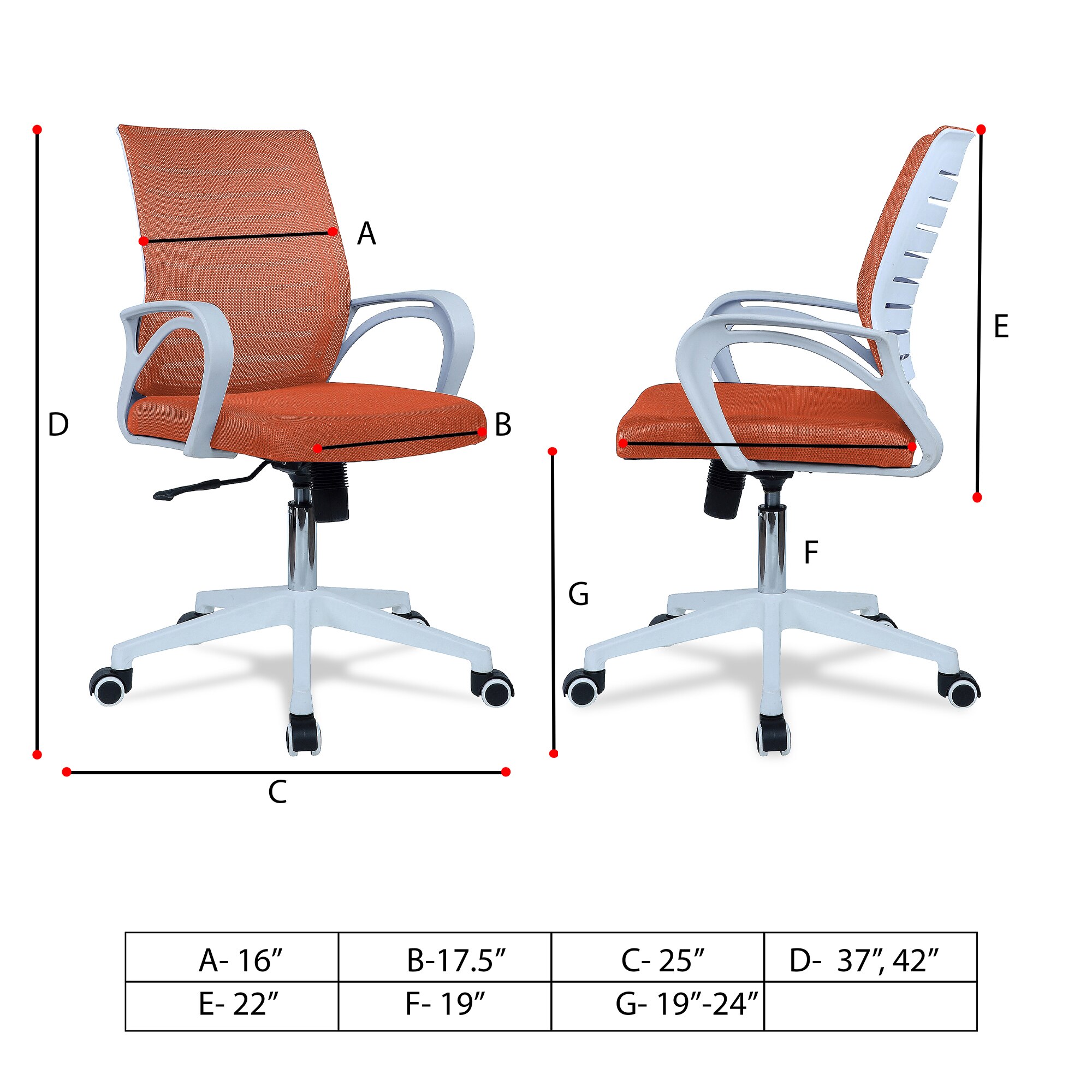 Mmarveal Mid Back Ergonomic Chair in Orange Colour